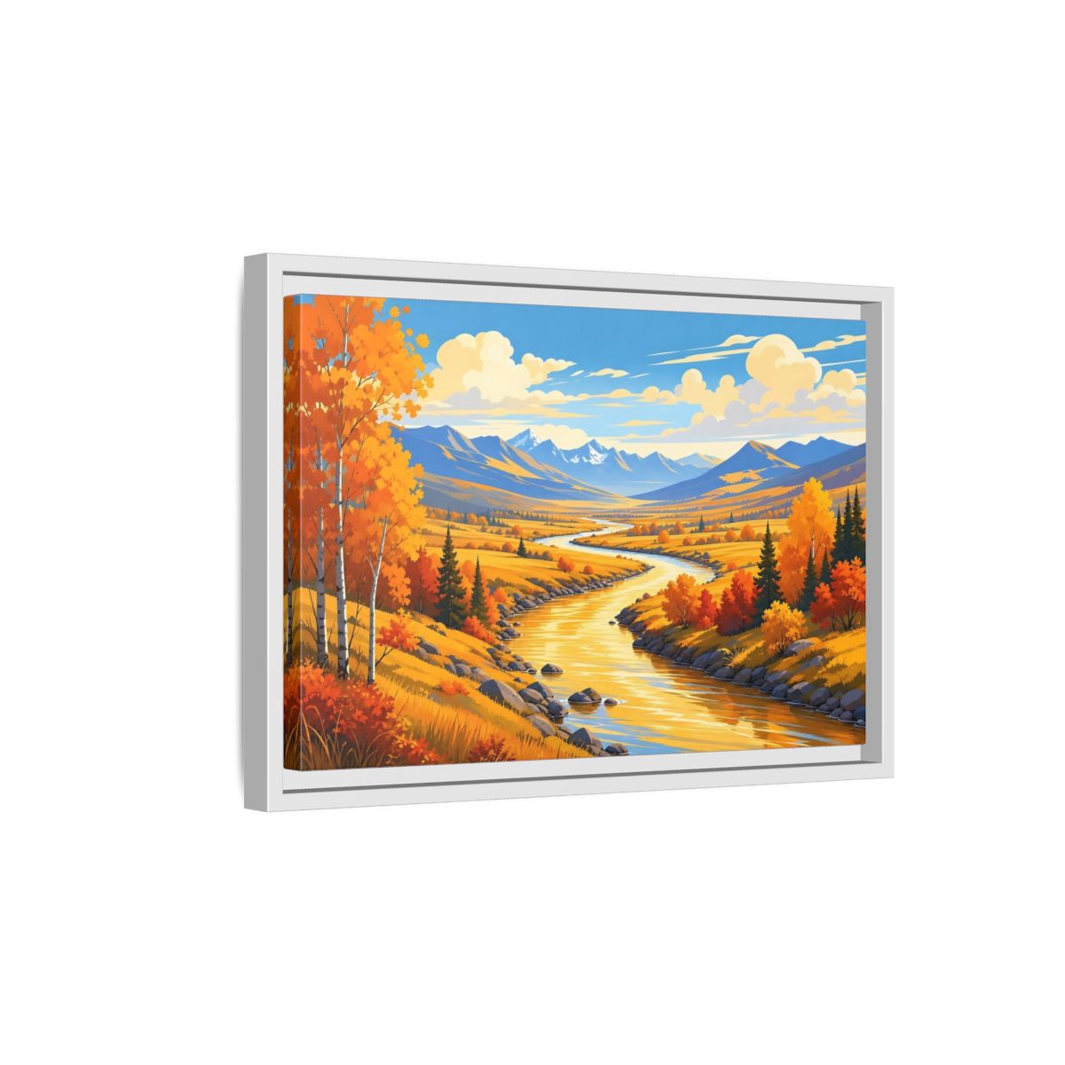 Side Mockup 4. Nature River Valley Golden Autumn shown as stretched canvas wall art