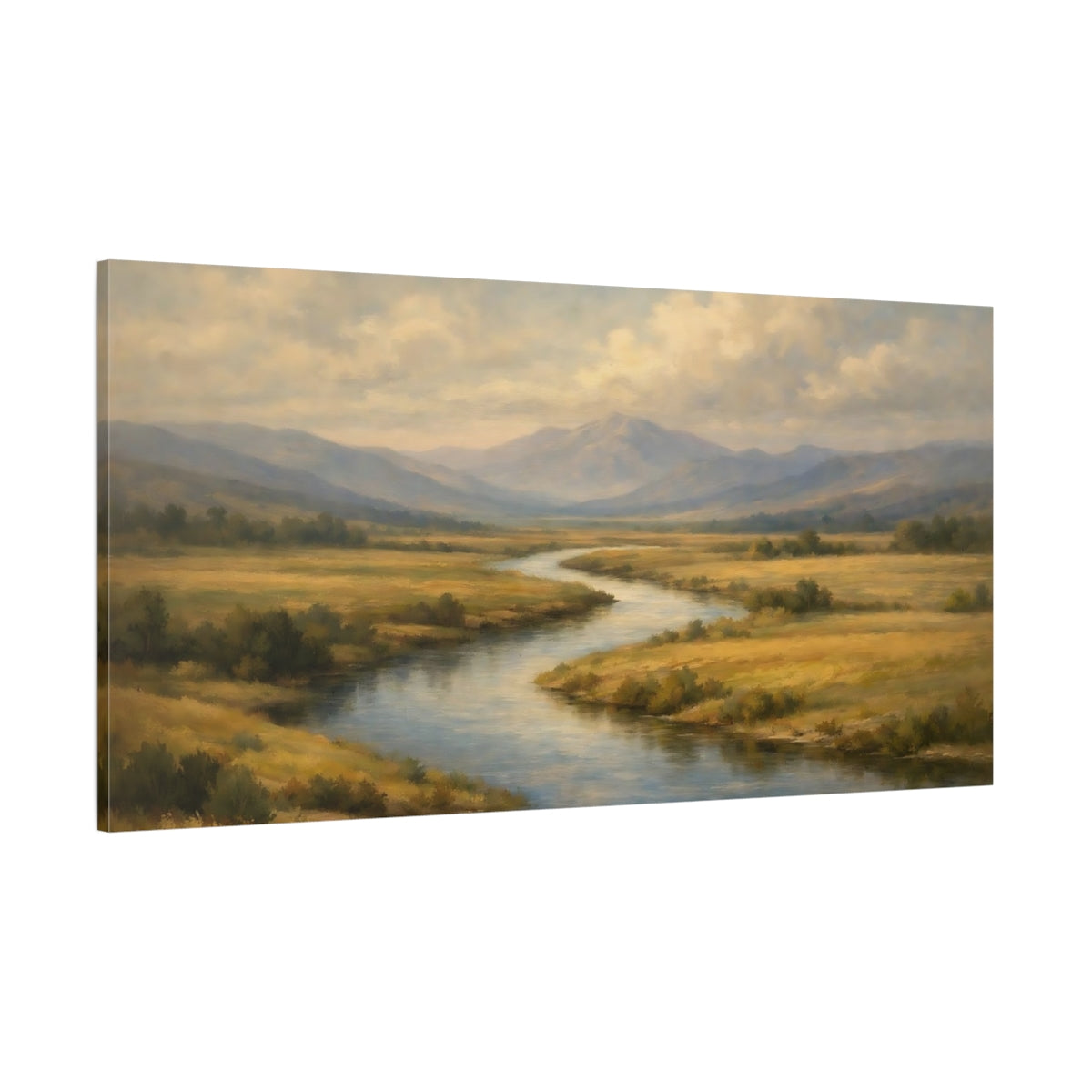 Main Mockup. Nature River Valley Golden River Valley shown as stretched canvas wall art