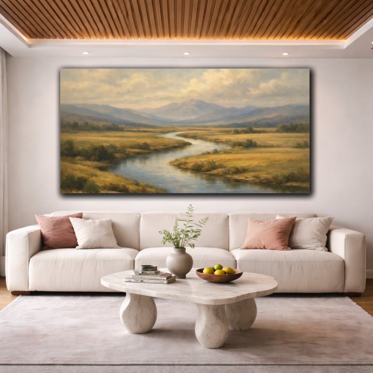 Mockup 3. Nature River Valley Golden River Valley shown as stretched canvas wall art