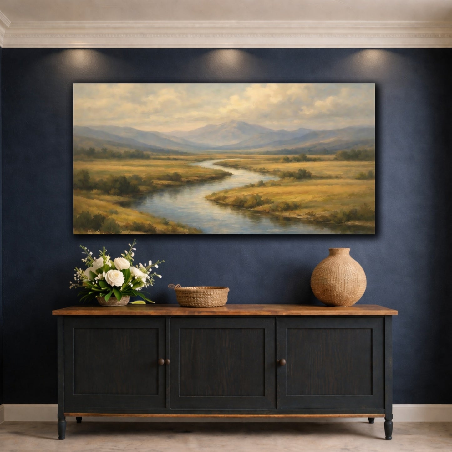 Mockup 4. Nature River Valley Golden River Valley shown as stretched canvas wall art