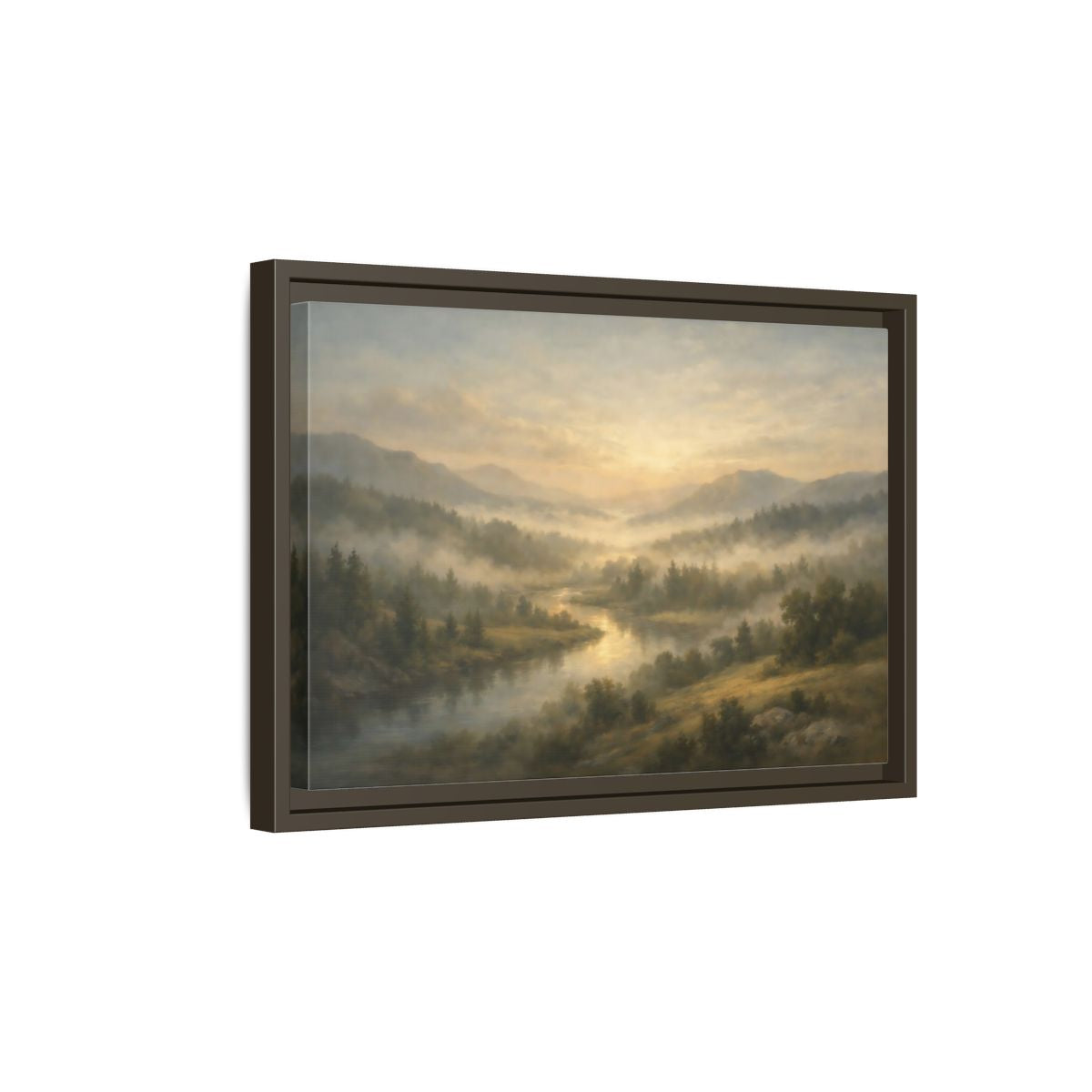 Side Mockup 5. Nature River Valley Misty River Landscape shown as stretched canvas wall art