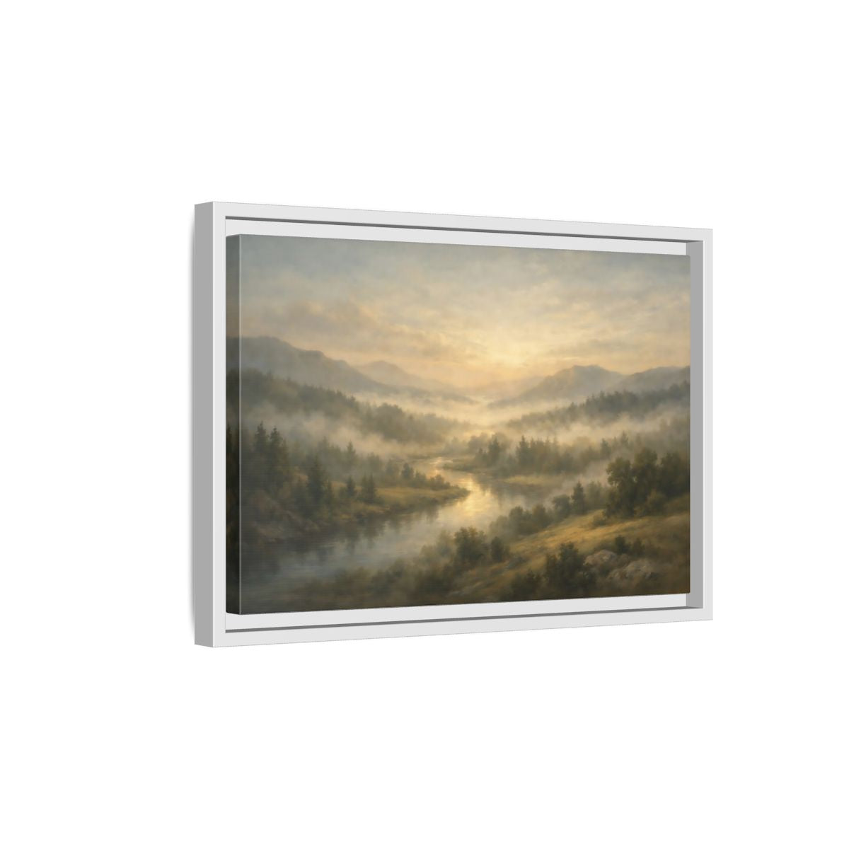 Side Mockup 4. Nature River Valley Misty River Landscape shown as stretched canvas wall art
