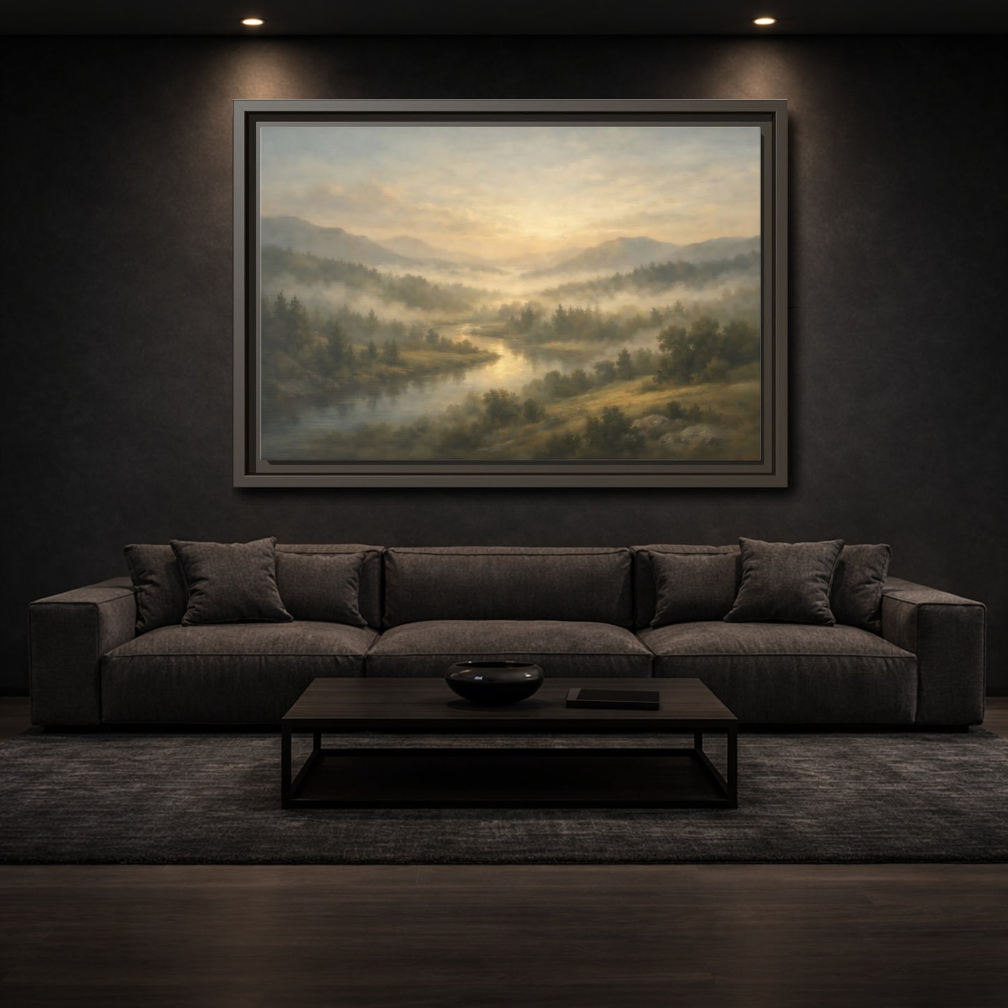 Mockup 2. Nature River Valley Misty River Landscape shown as stretched canvas wall art