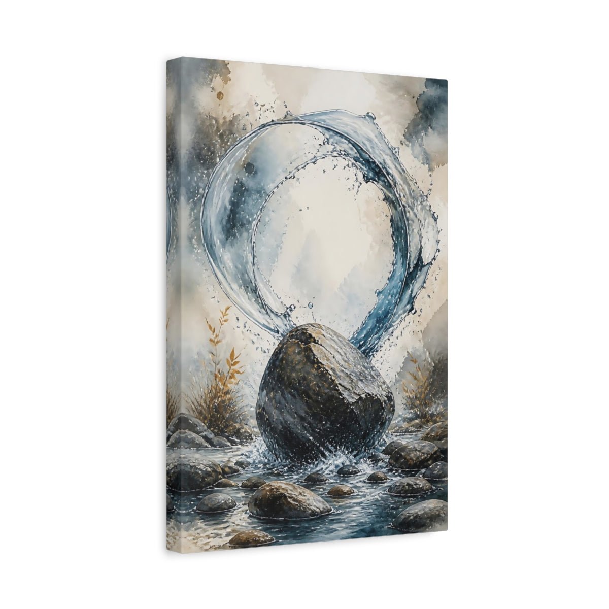 Nature Rock And Water Splash Canvas Wall Art Print – Watercolor Living Room, Above Sofa - YesArtYes