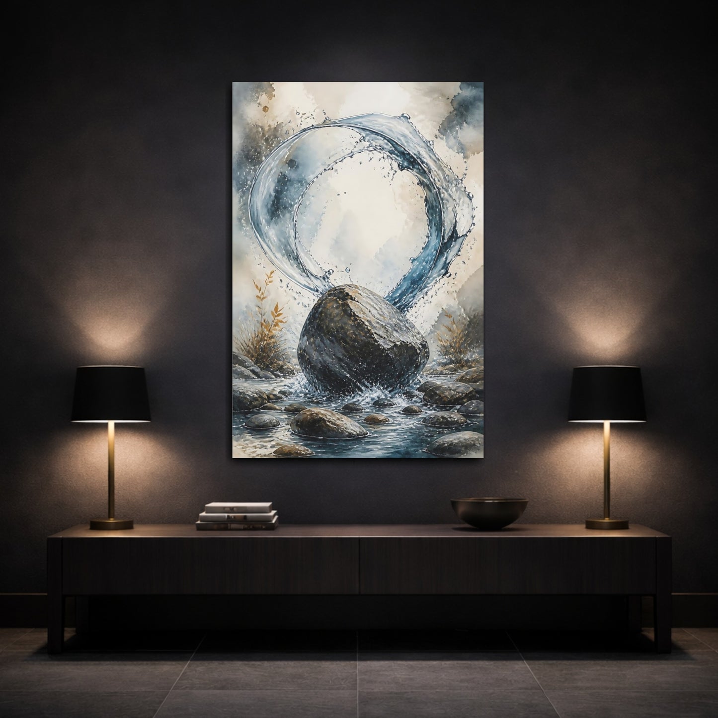 Mockup 3. Nature Rock And Water Water Rock Splash shown as stretched canvas wall art