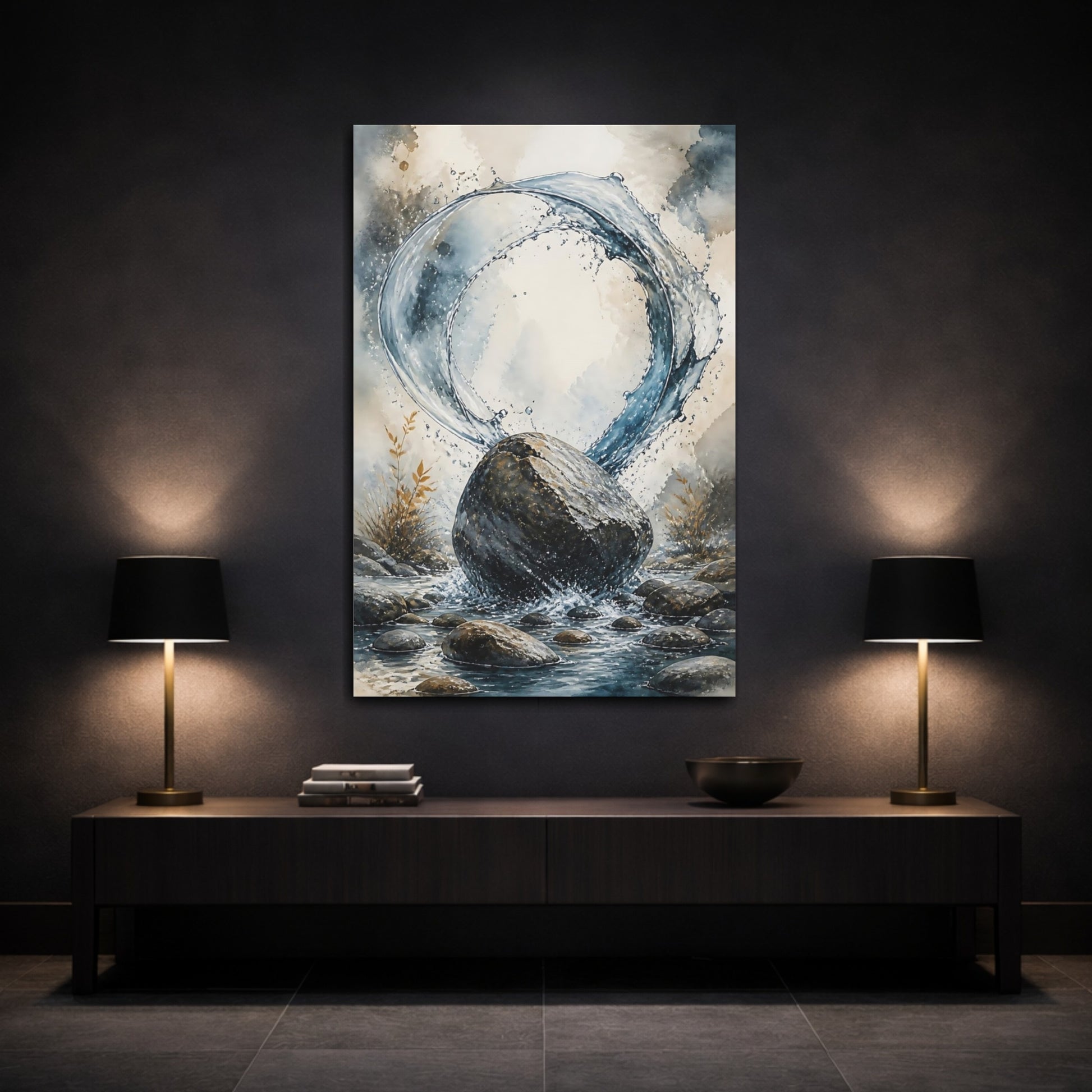 Mockup 3. Nature Rock And Water Water Rock Splash shown as stretched canvas wall art