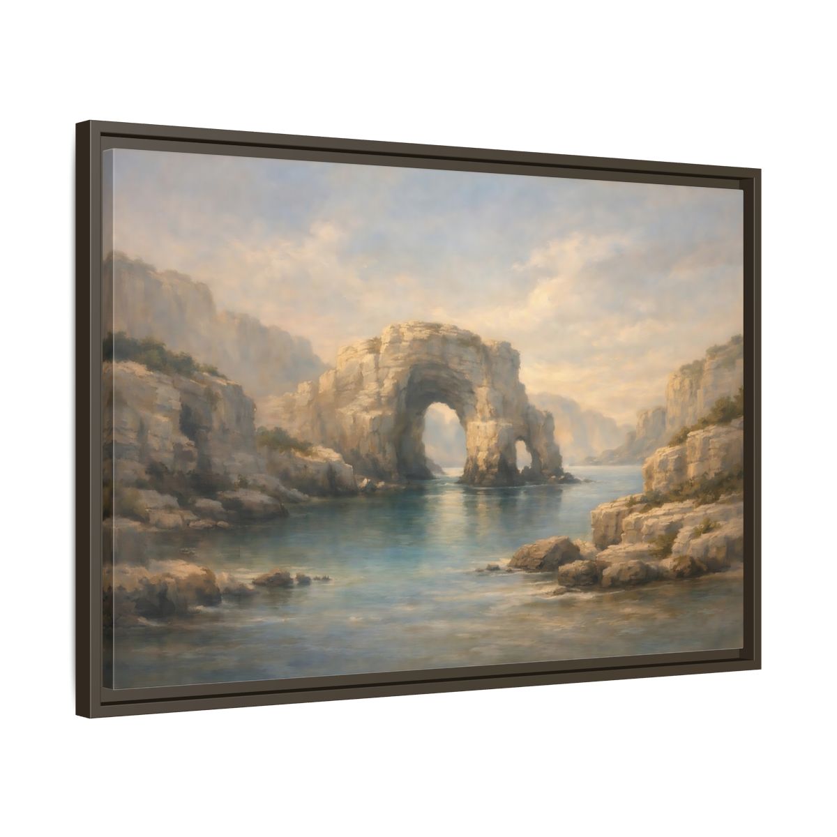 Side Mockup 11. Nature Rock Arch Blue And Tan shown as stretched canvas wall art