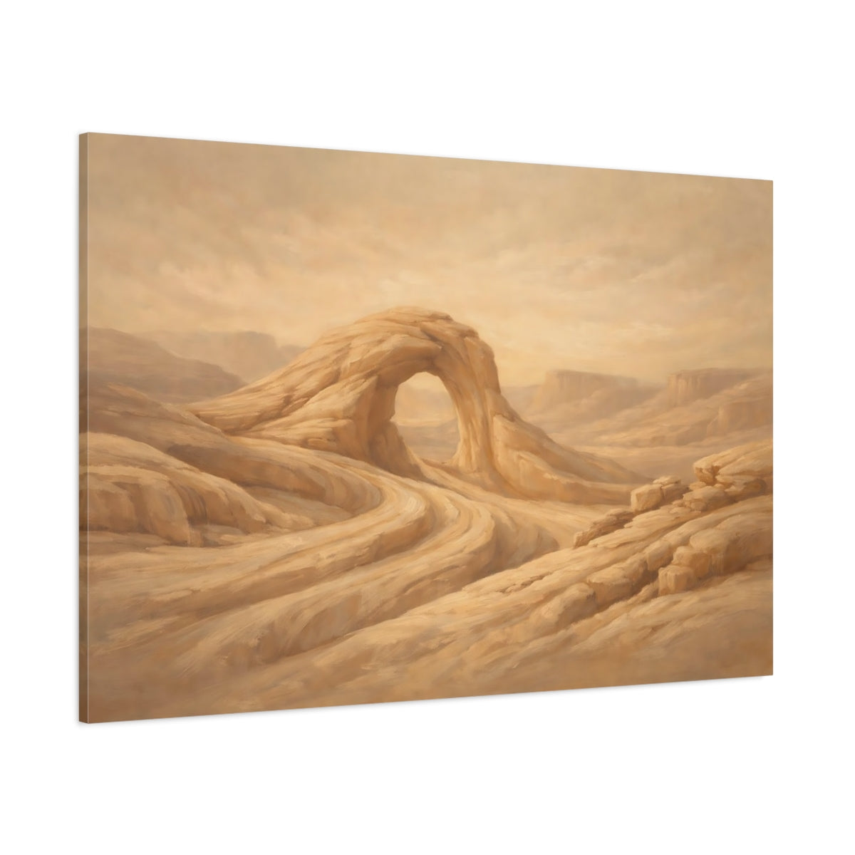 Main Mockup. Nature Rock Arch Brown Beige shown as stretched canvas wall art