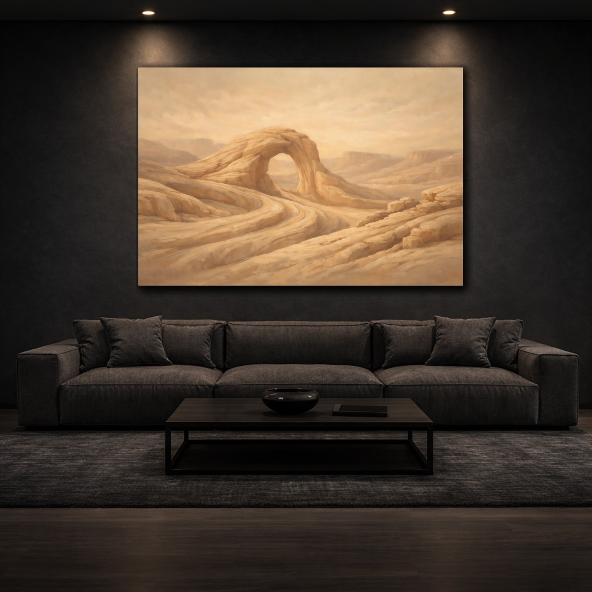 Mockup 2. Nature Rock Arch Brown Beige shown as stretched canvas wall art