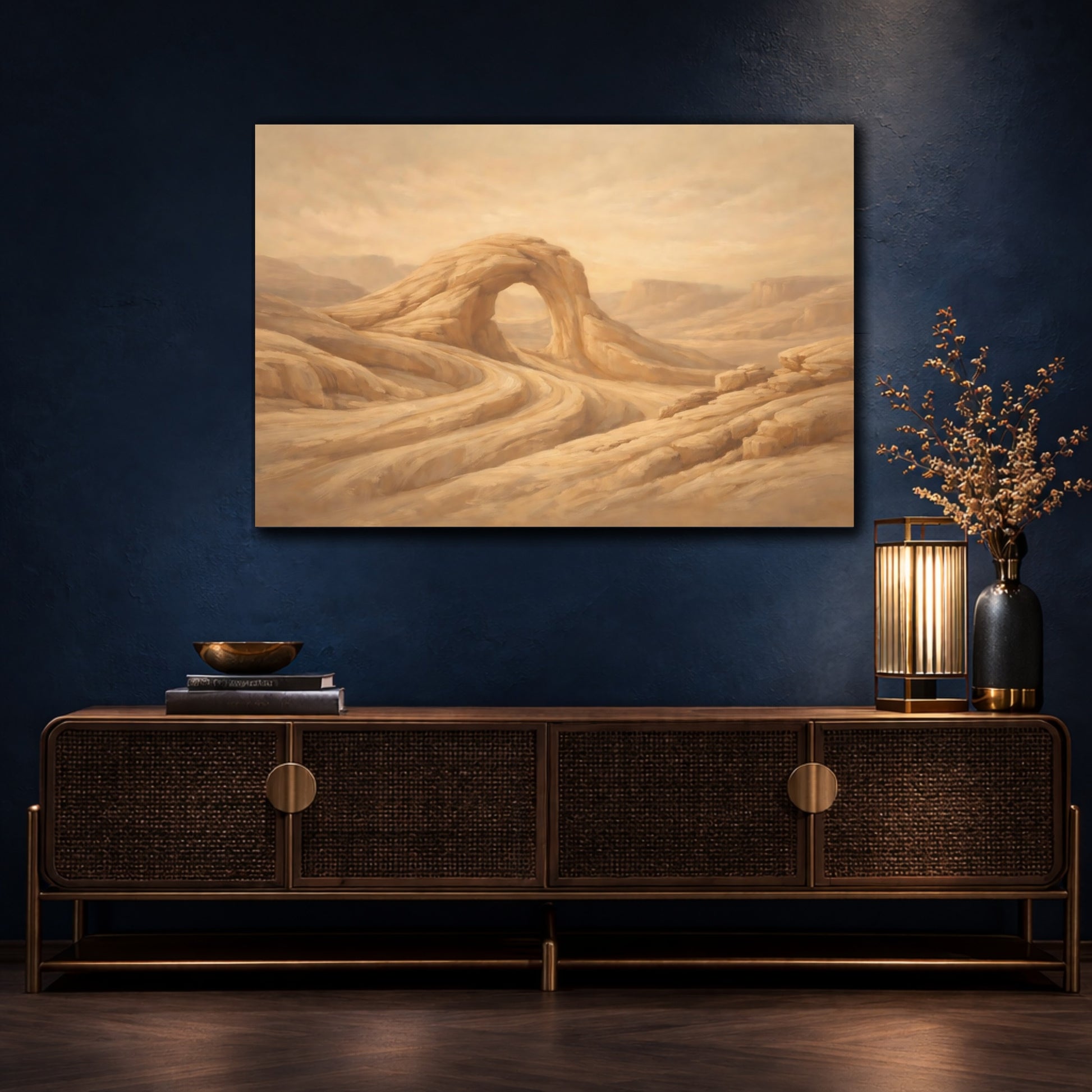 Mockup 4. Nature Rock Arch Brown Beige shown as stretched canvas wall art