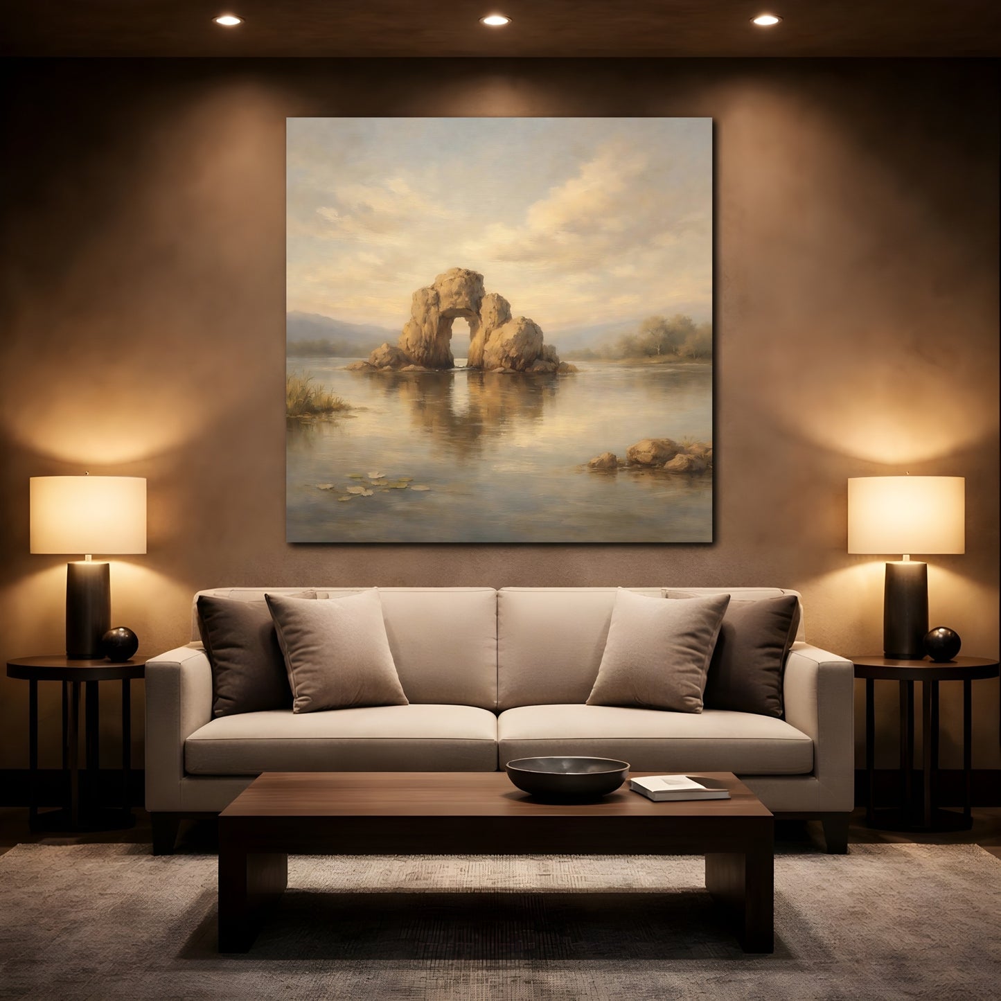 Mockup 2. Nature Rock Arch Warm Tones Landscape shown as stretched canvas wall art