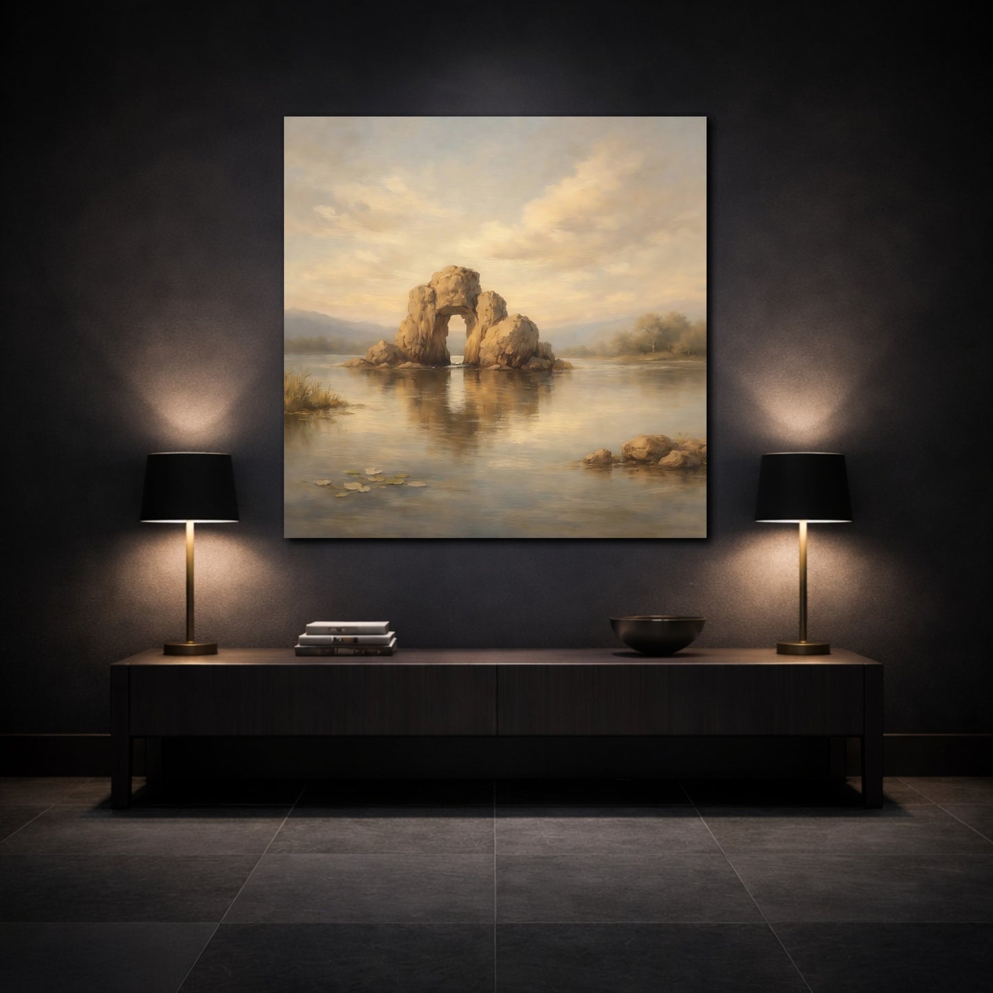 Mockup 3. Nature Rock Arch Warm Tones Landscape shown as stretched canvas wall art