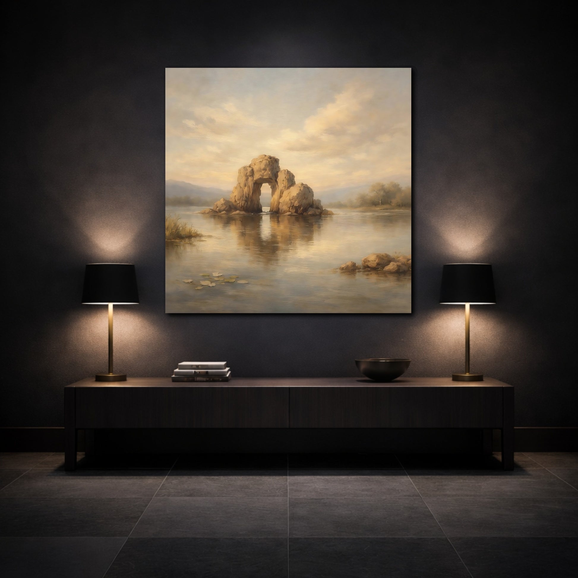Mockup 3. Nature Rock Arch Warm Tones Landscape shown as stretched canvas wall art