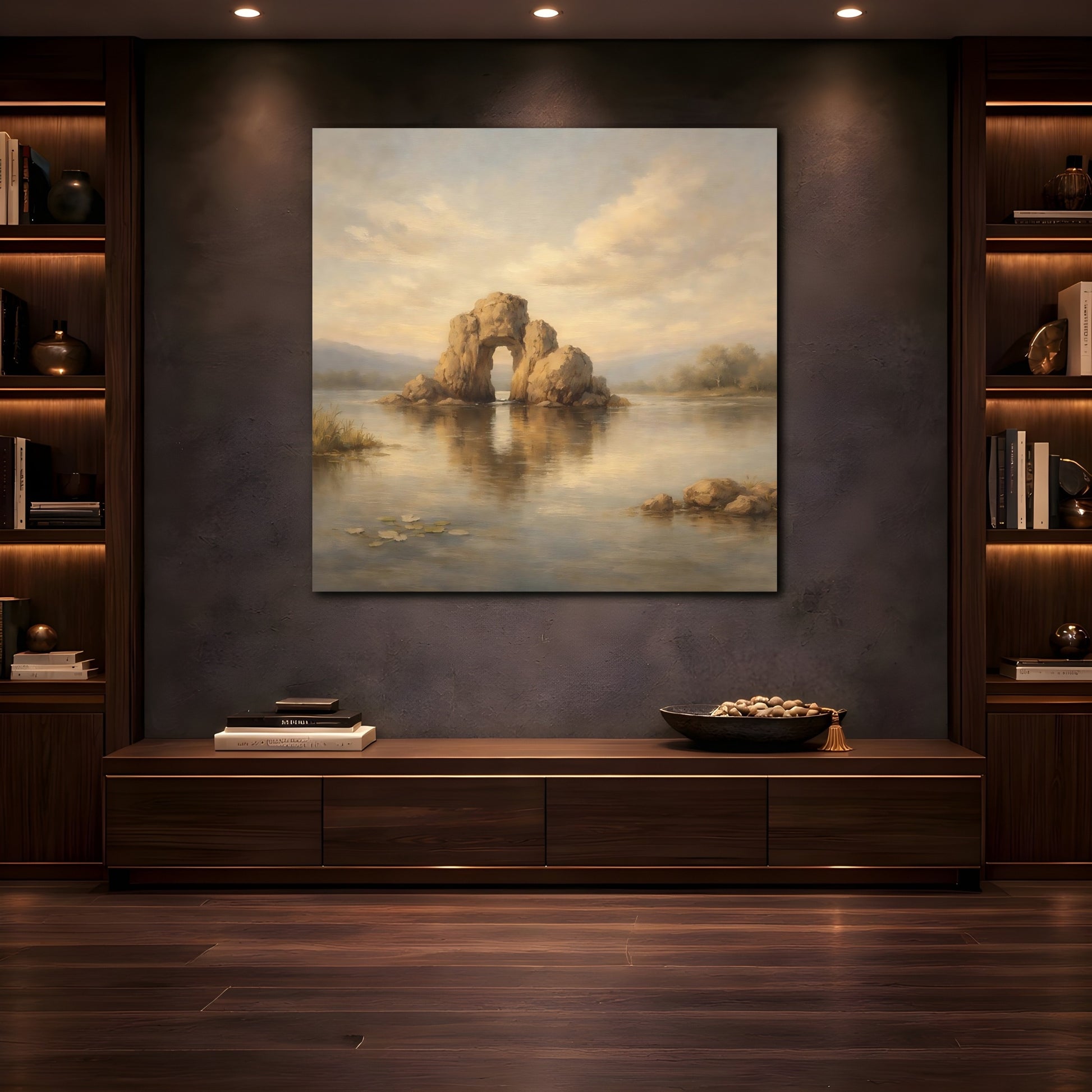 Mockup 4. Nature Rock Arch Warm Tones Landscape shown as stretched canvas wall art