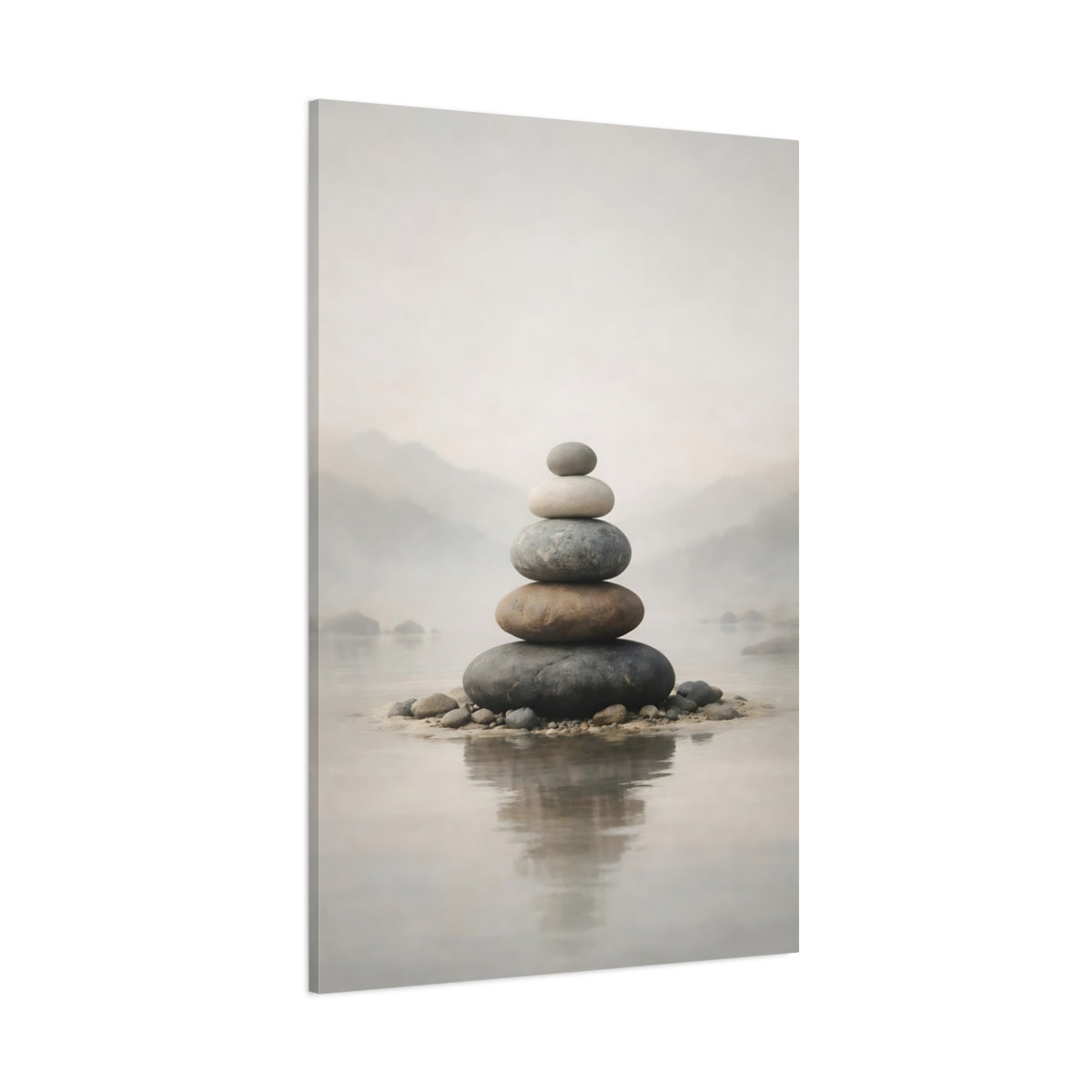 Nature Rock Cairn Neutral Tones shown as stretched canvas wall art