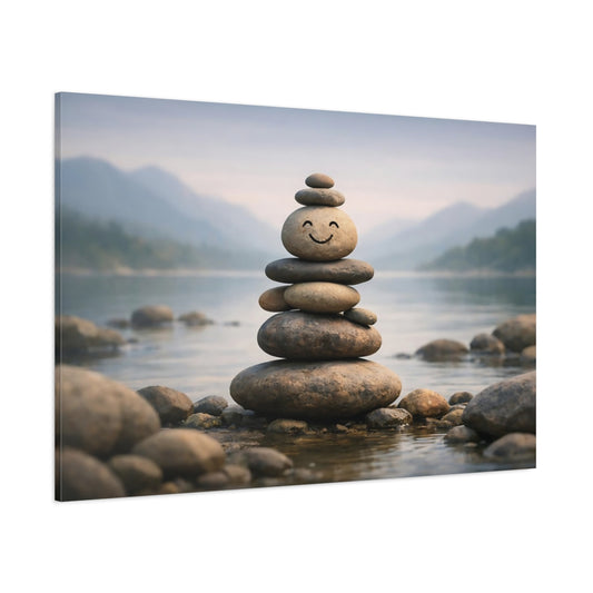 Nature Rock Cairn Zen Stone Stack shown as stretched canvas wall art