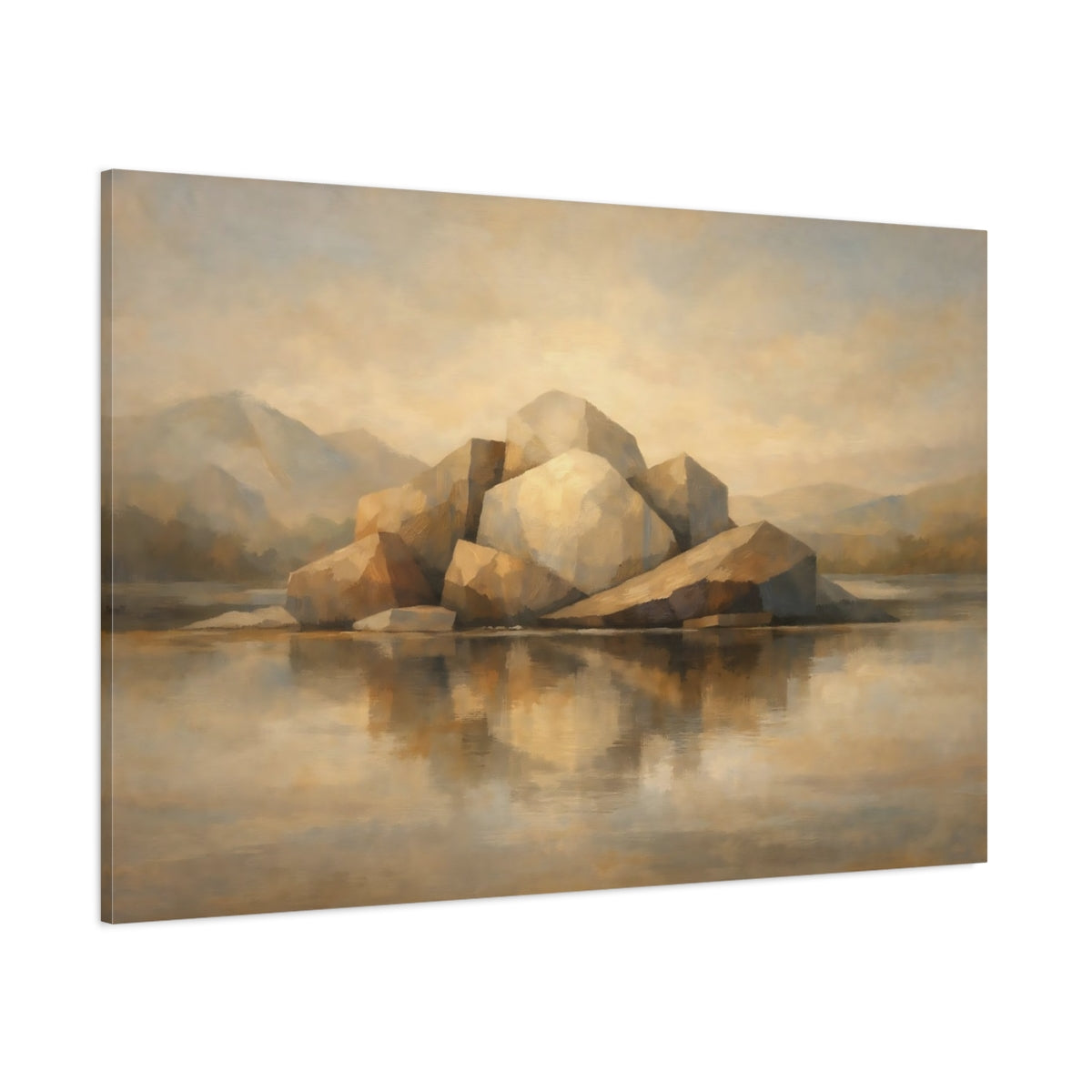 Main Mockup. Nature Rock Formation Brown And Beige shown as stretched canvas wall art