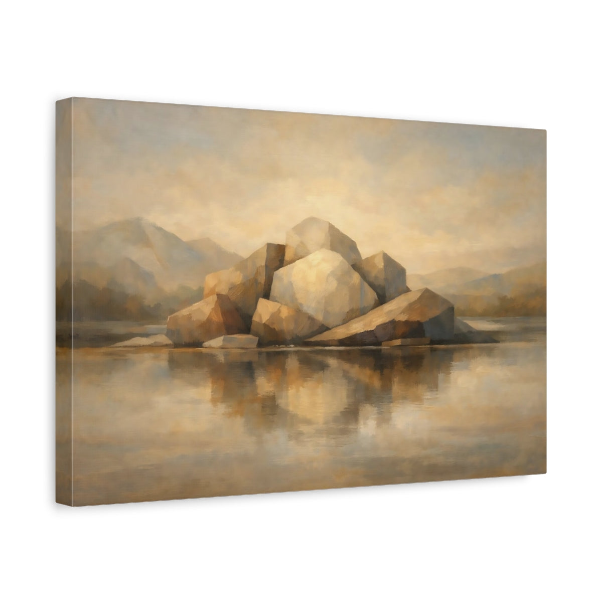 Side Mockup 4. Nature Rock Formation Brown And Beige shown as stretched canvas wall art