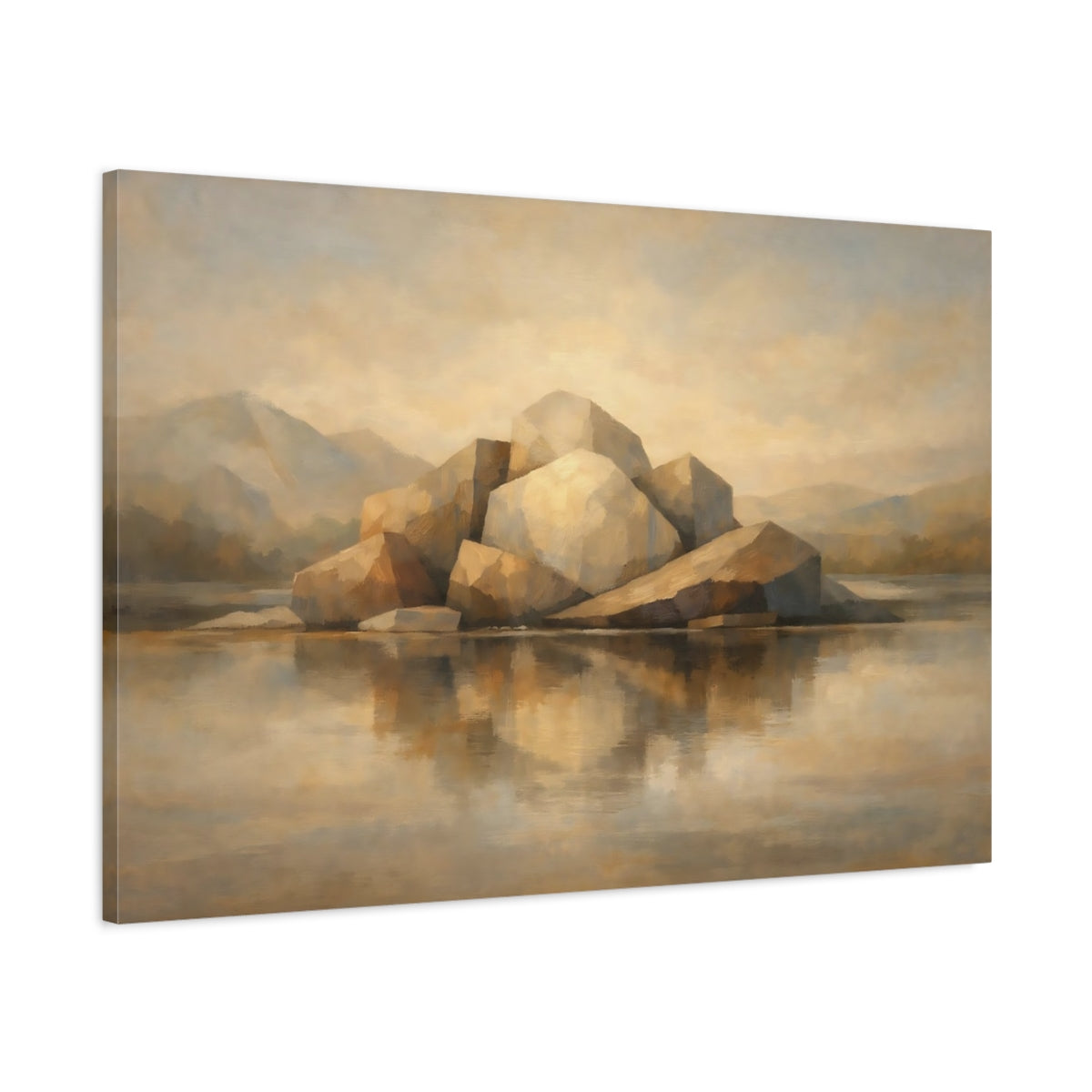 Side Mockup 1. Nature Rock Formation Brown And Beige shown as stretched canvas wall art