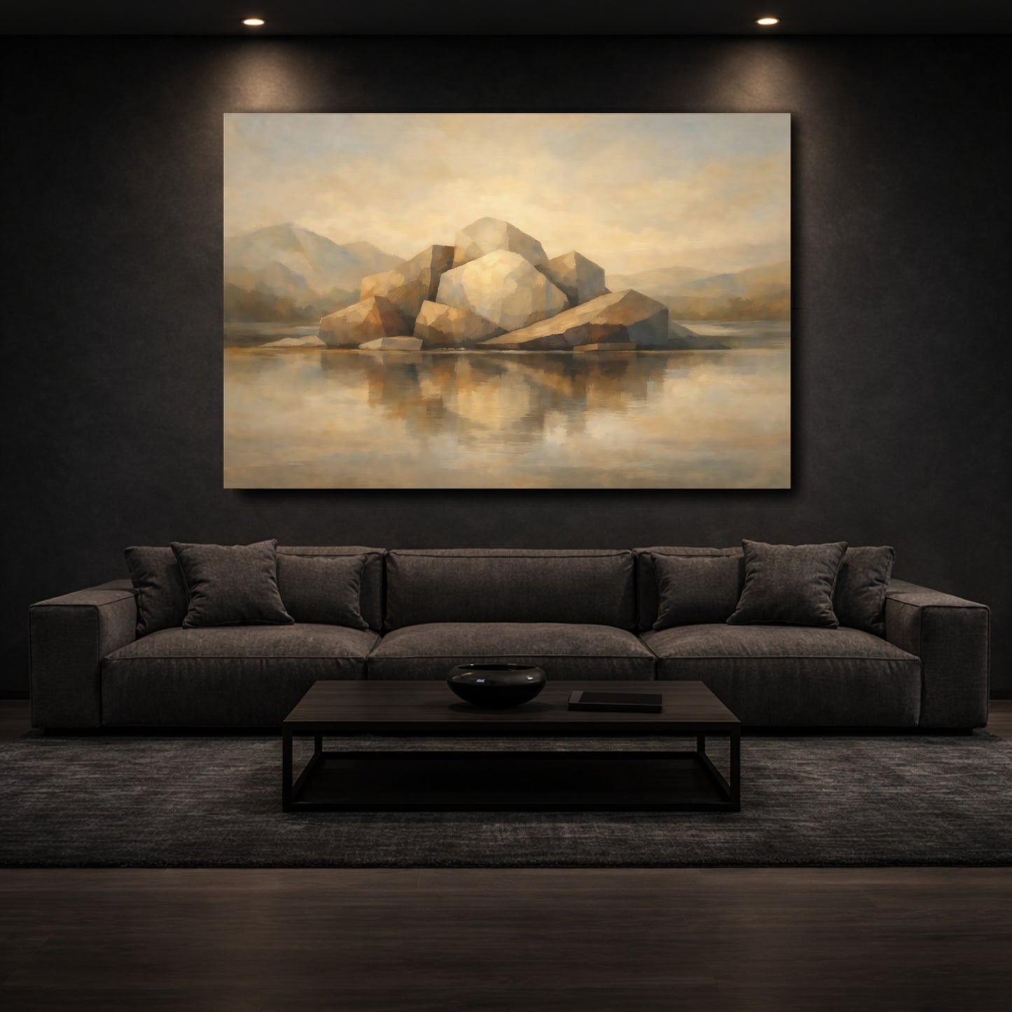 Mockup 2. Nature Rock Formation Brown And Beige shown as stretched canvas wall art