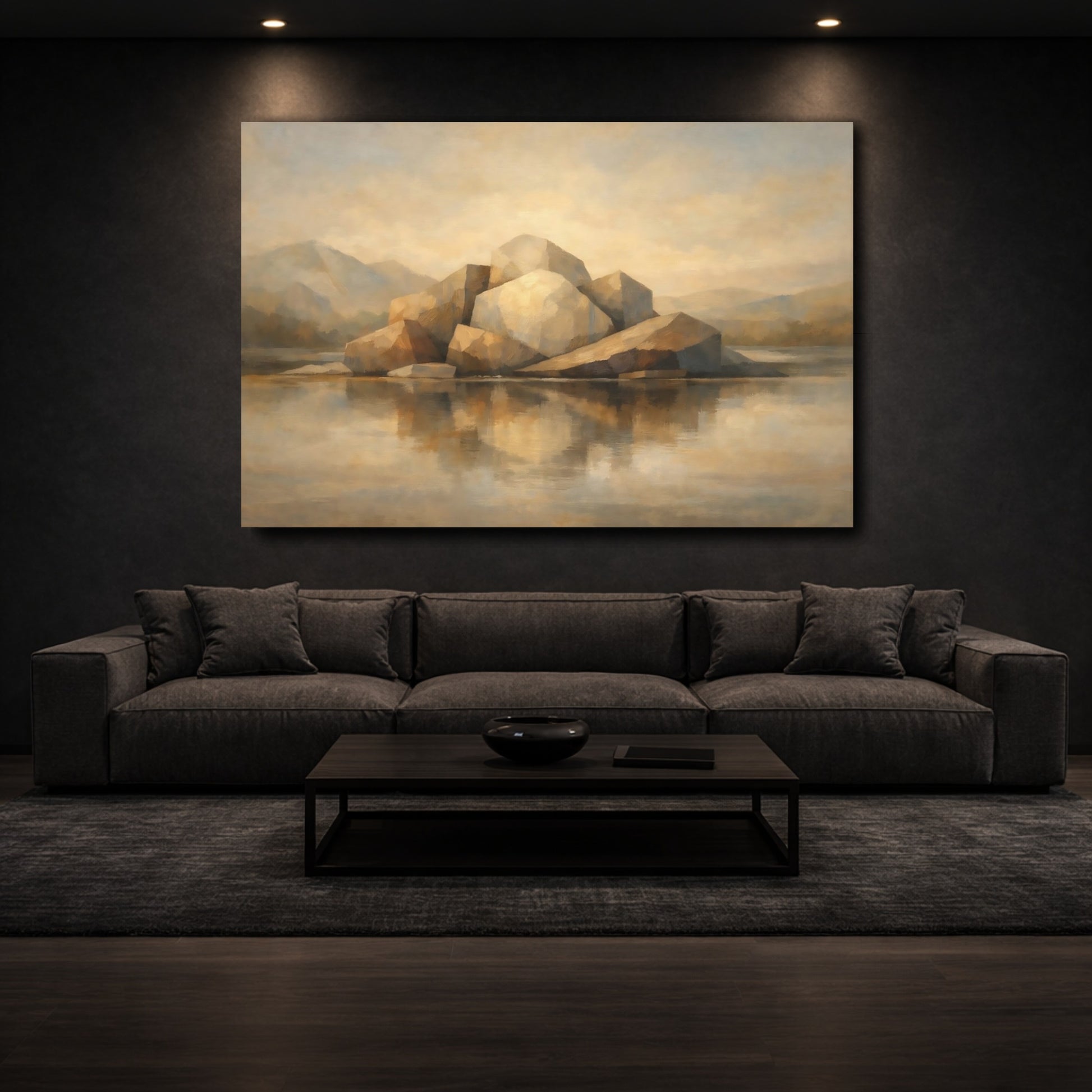 Mockup 2. Nature Rock Formation Brown And Beige shown as stretched canvas wall art