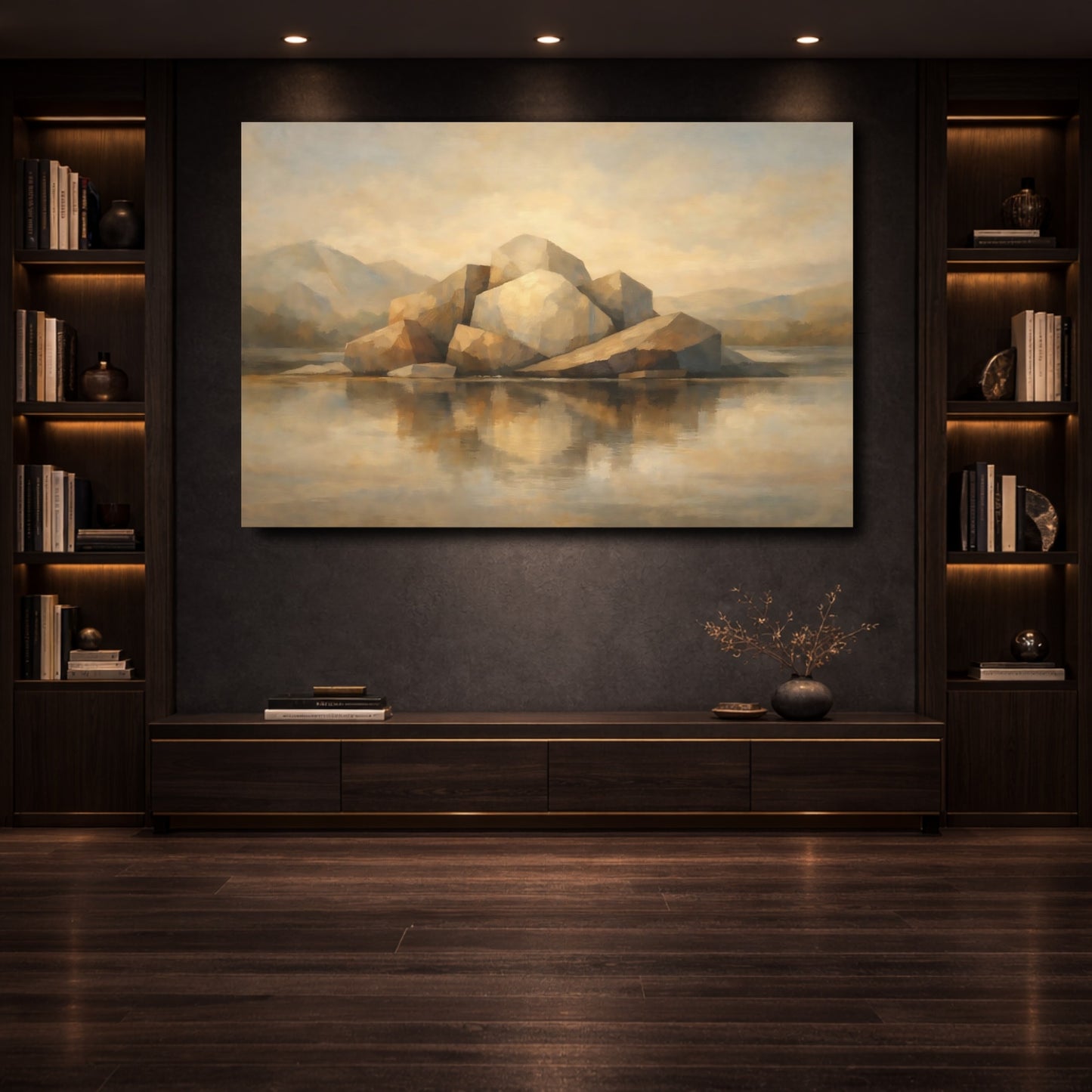 Mockup 3. Nature Rock Formation Brown And Beige shown as stretched canvas wall art