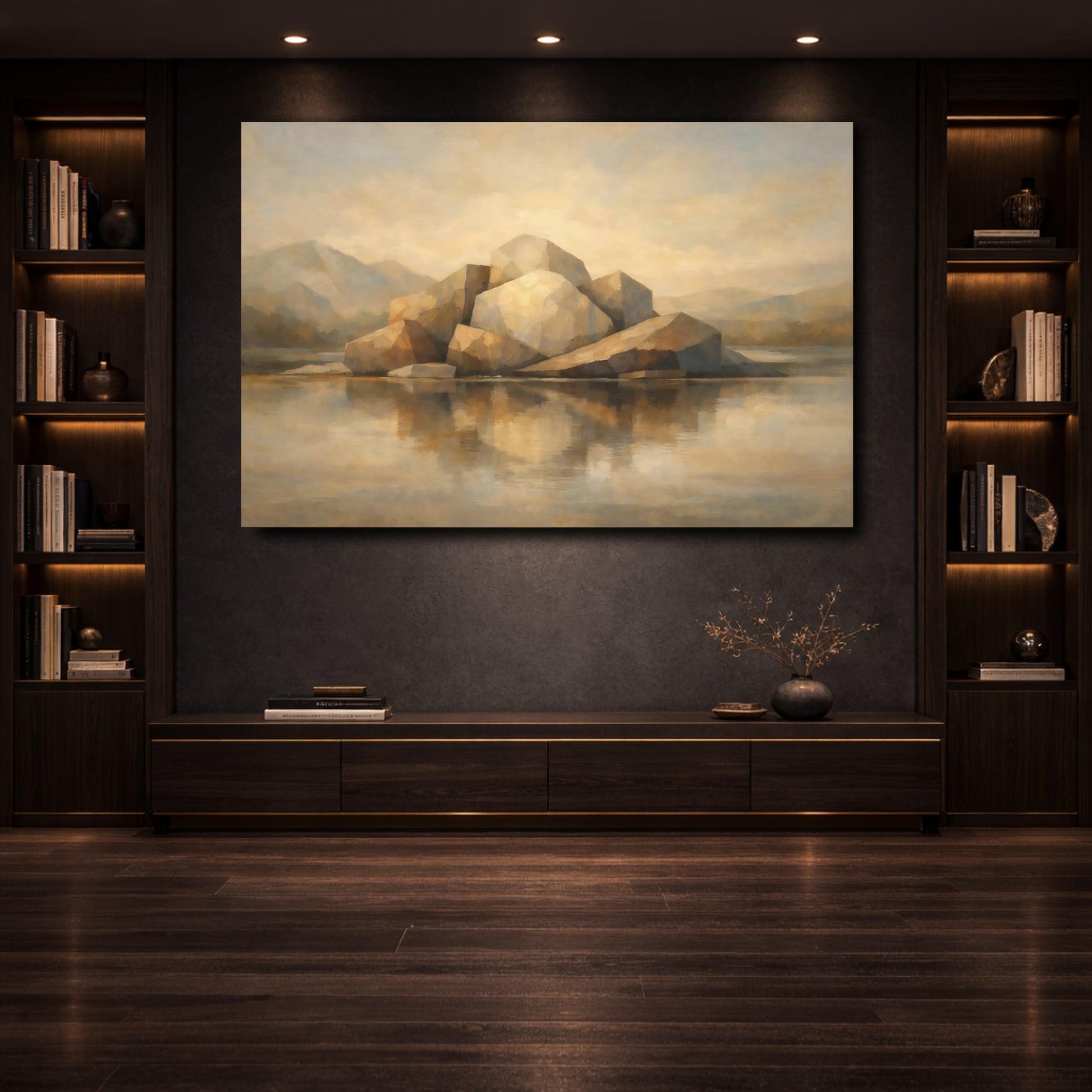 Mockup 3. Nature Rock Formation Brown And Beige shown as stretched canvas wall art