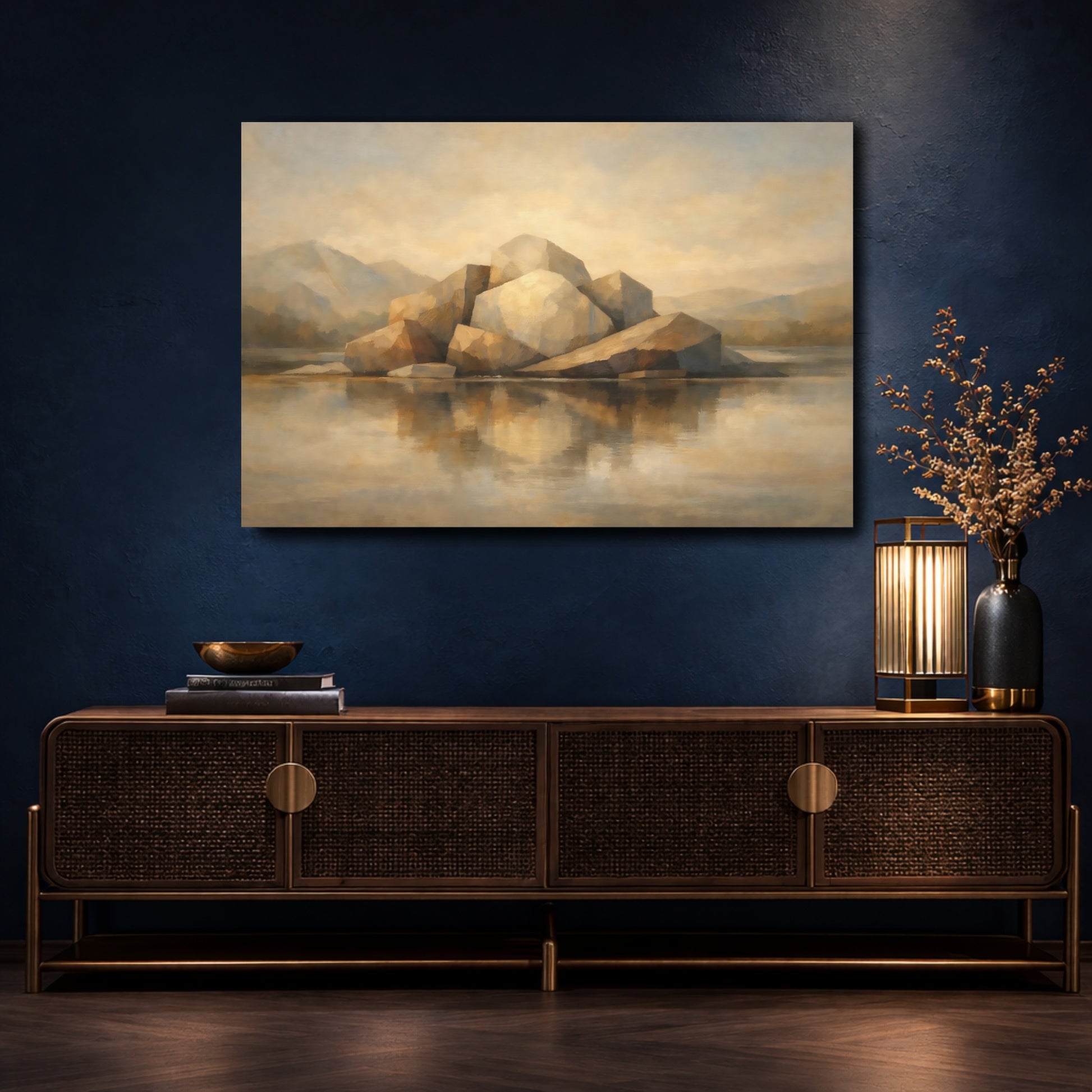 Mockup 4. Nature Rock Formation Brown And Beige shown as stretched canvas wall art