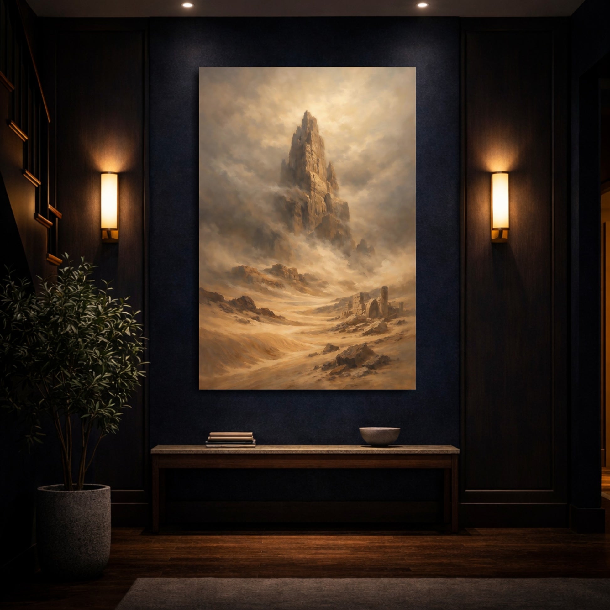 Mockup 3. Nature Rock Formation Brown And Gold shown as stretched canvas wall art
