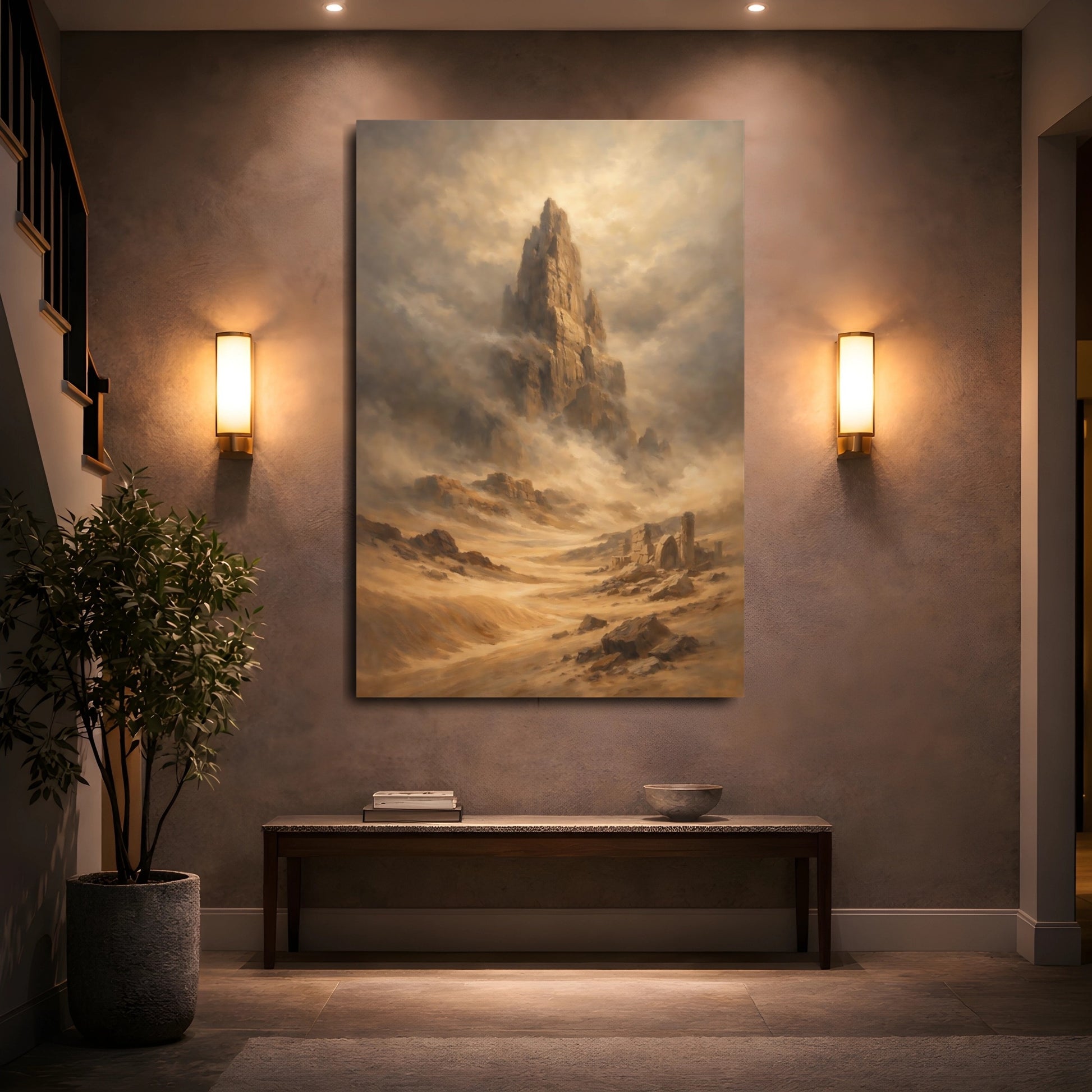 Mockup 4. Nature Rock Formation Brown And Gold shown as stretched canvas wall art
