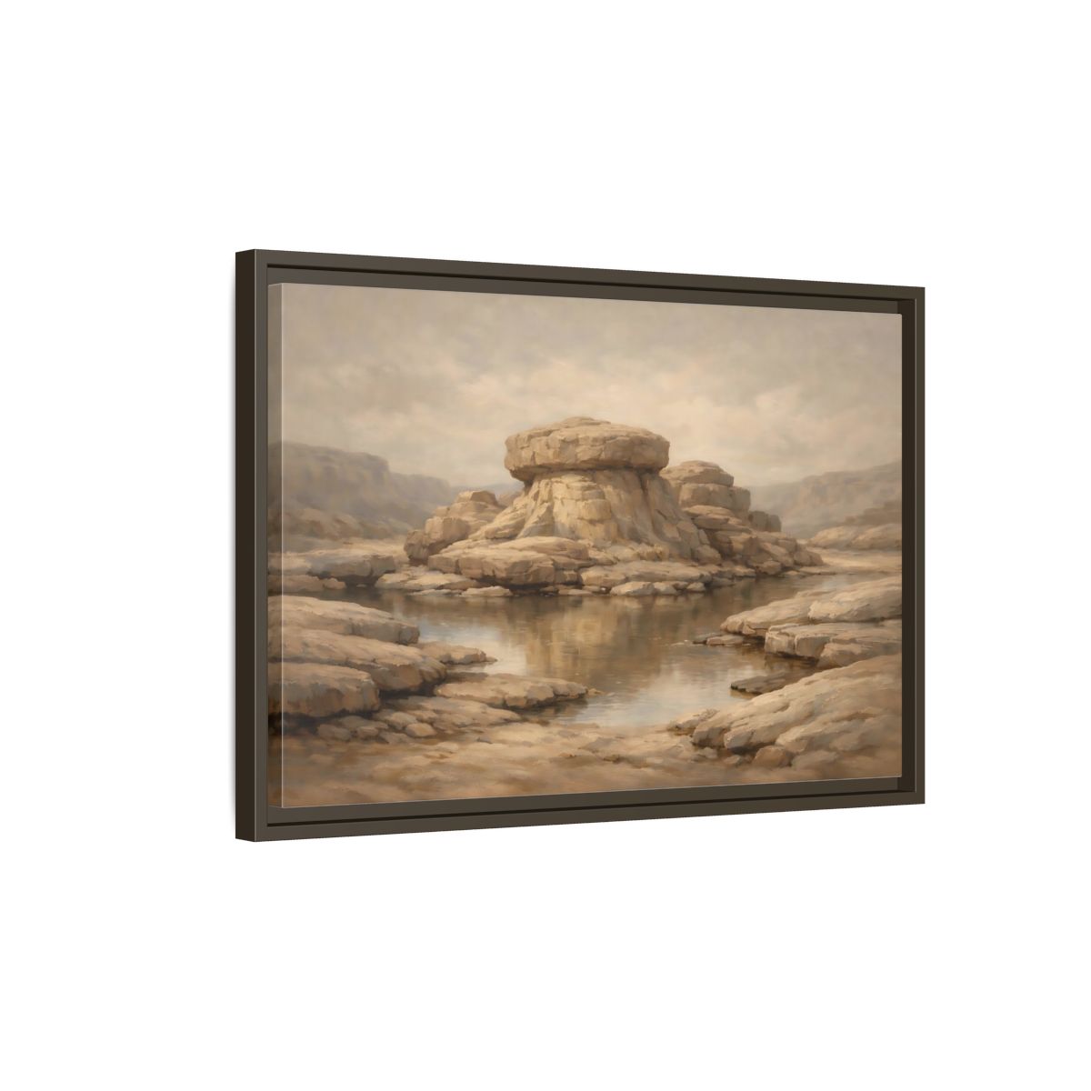 Side Mockup 2. Nature Rock Formation Brown And Tan Landscape shown as stretched canvas wall art