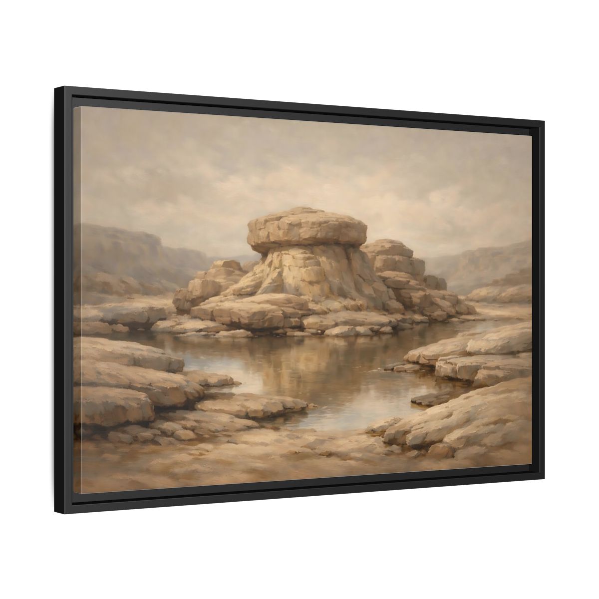 Side Mockup 14. Nature Rock Formation Brown And Tan Landscape shown as stretched canvas wall art