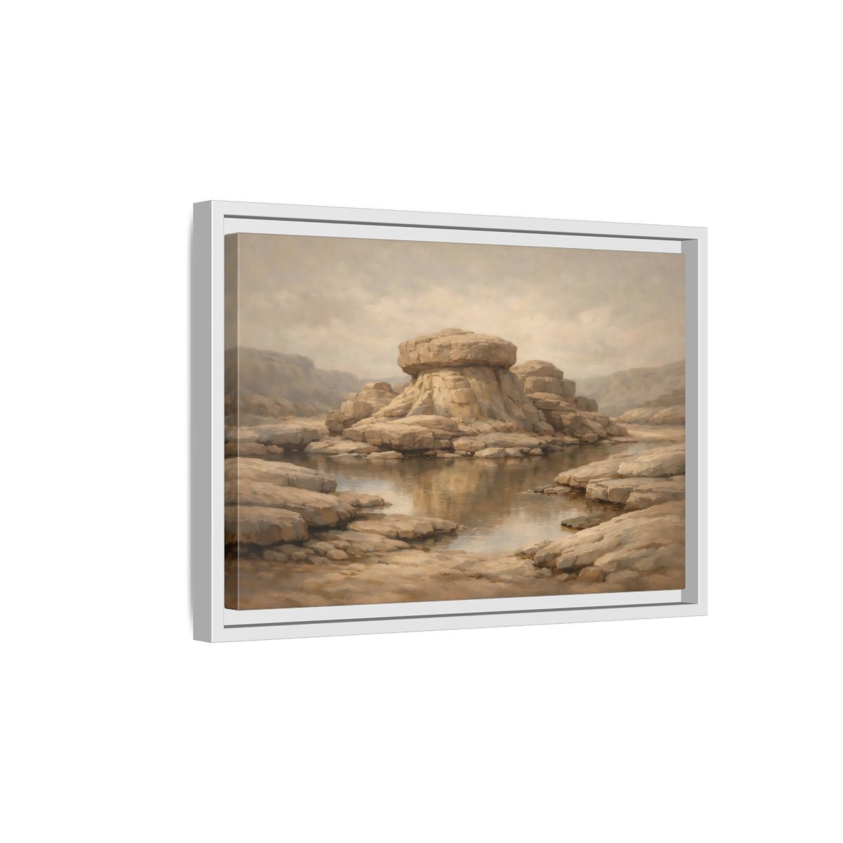 Side Mockup 4. Nature Rock Formation Brown And Tan Landscape shown as stretched canvas wall art