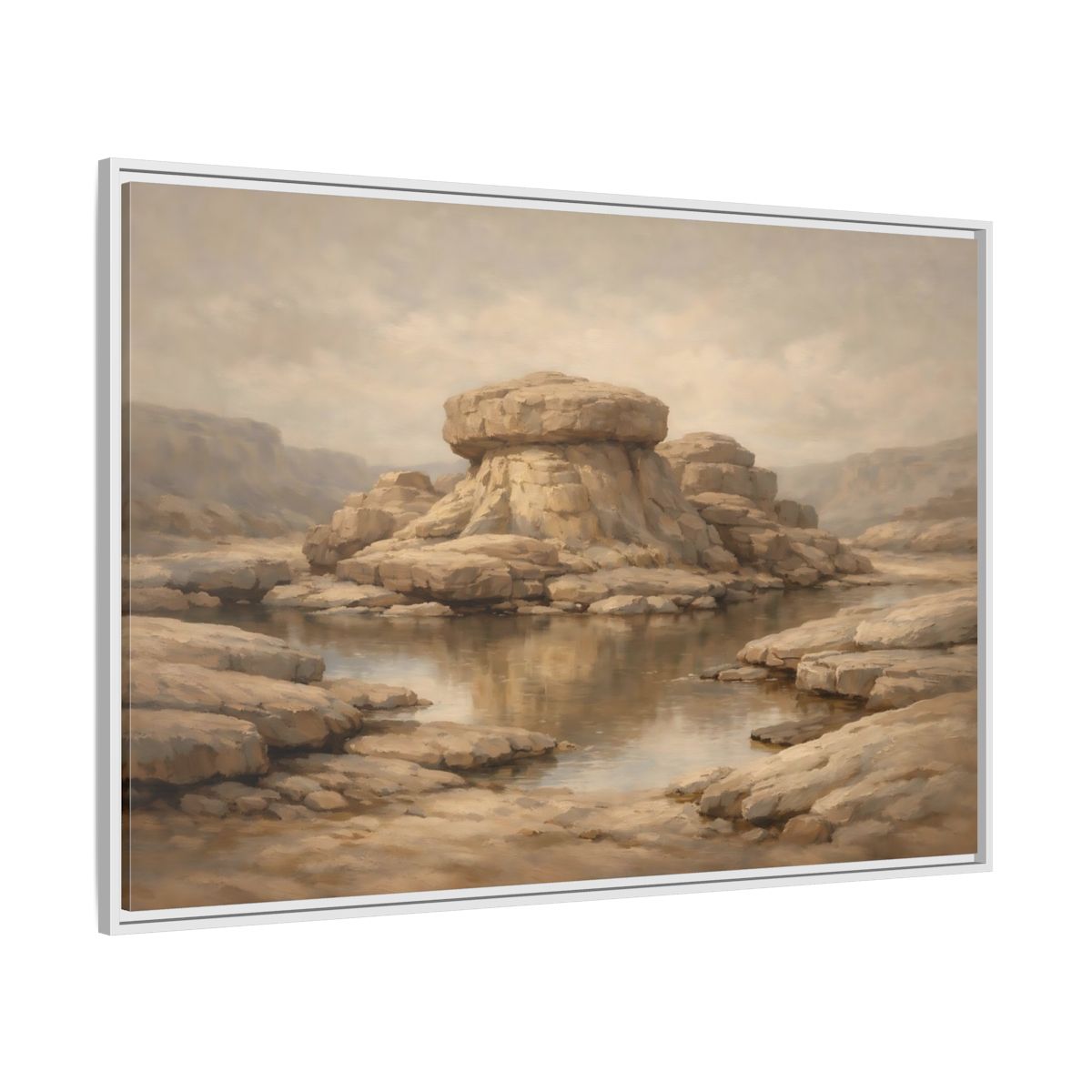 Side Mockup 7. Nature Rock Formation Brown And Tan Landscape shown as stretched canvas wall art