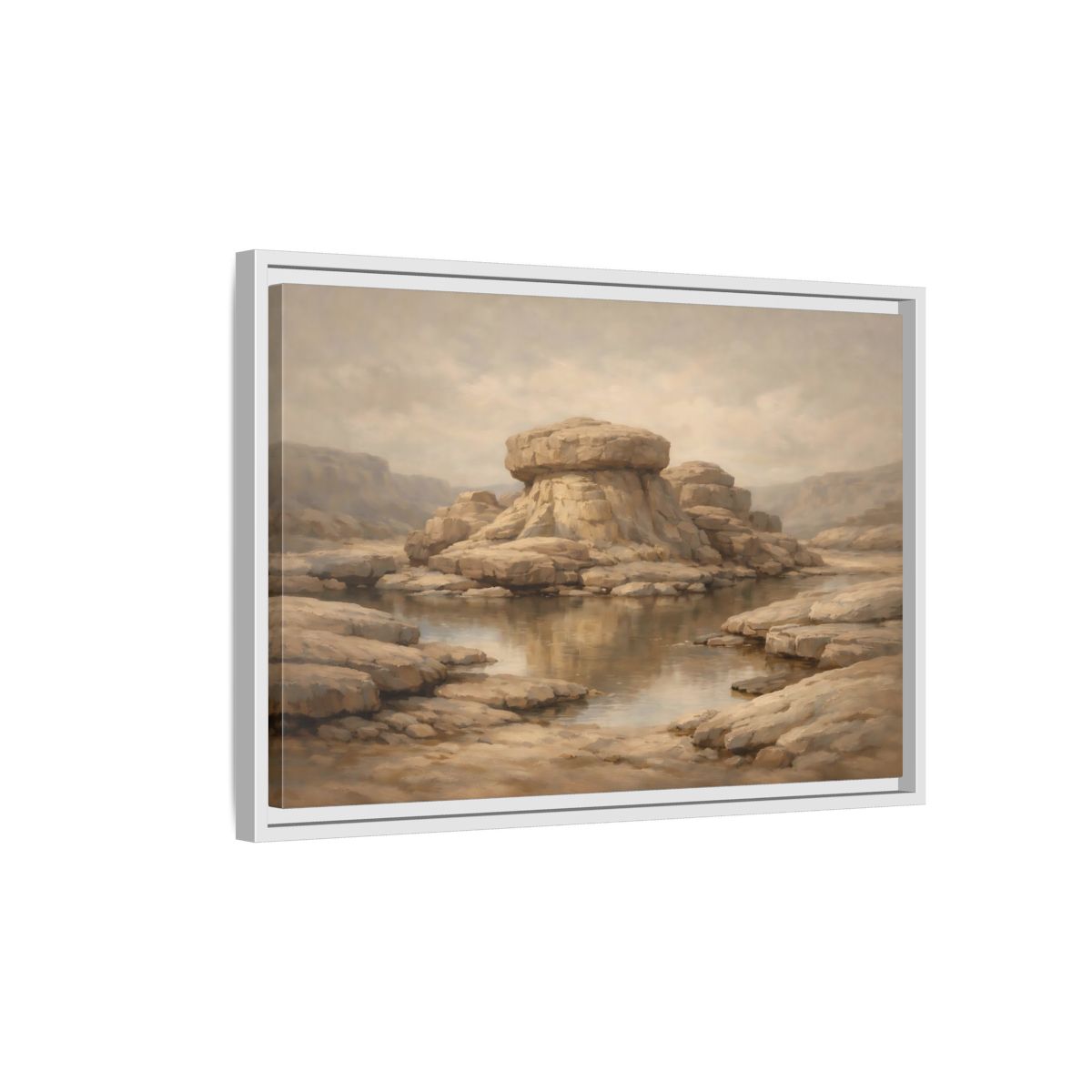 Side Mockup 1. Nature Rock Formation Brown And Tan Landscape shown as stretched canvas wall art