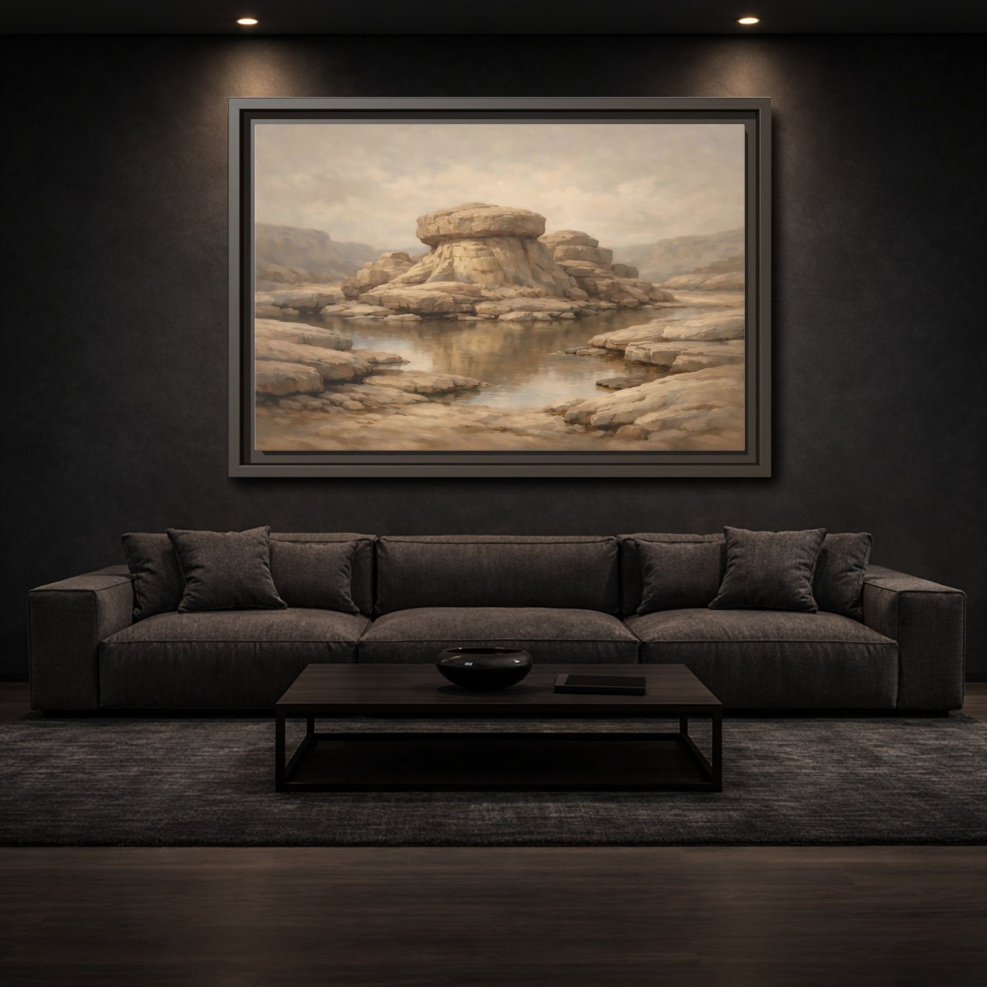 Mockup 2. Nature Rock Formation Brown And Tan Landscape shown as stretched canvas wall art