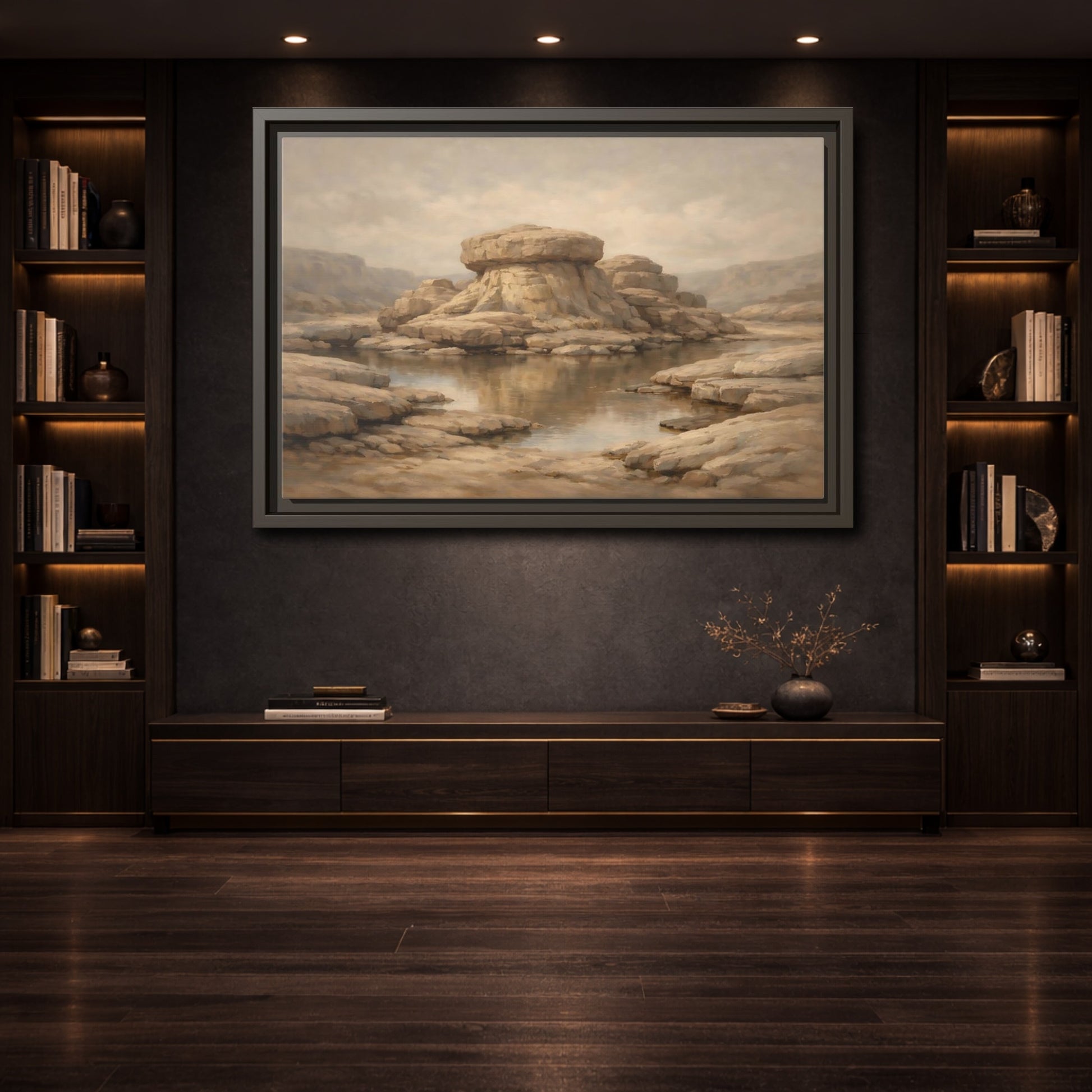 Mockup 3. Nature Rock Formation Brown And Tan Landscape shown as stretched canvas wall art