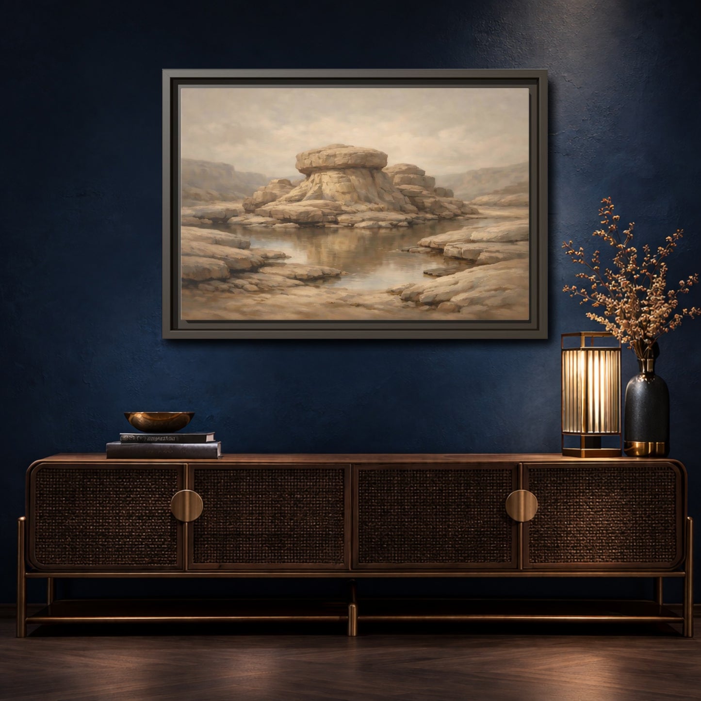 Mockup 4. Nature Rock Formation Brown And Tan Landscape shown as stretched canvas wall art