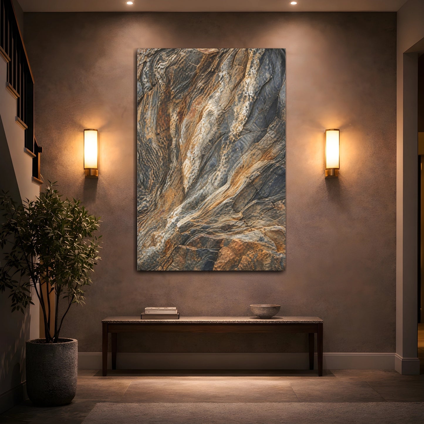 Mockup 2. Nature Rock Formation Brown Grey Texture shown as stretched canvas wall art
