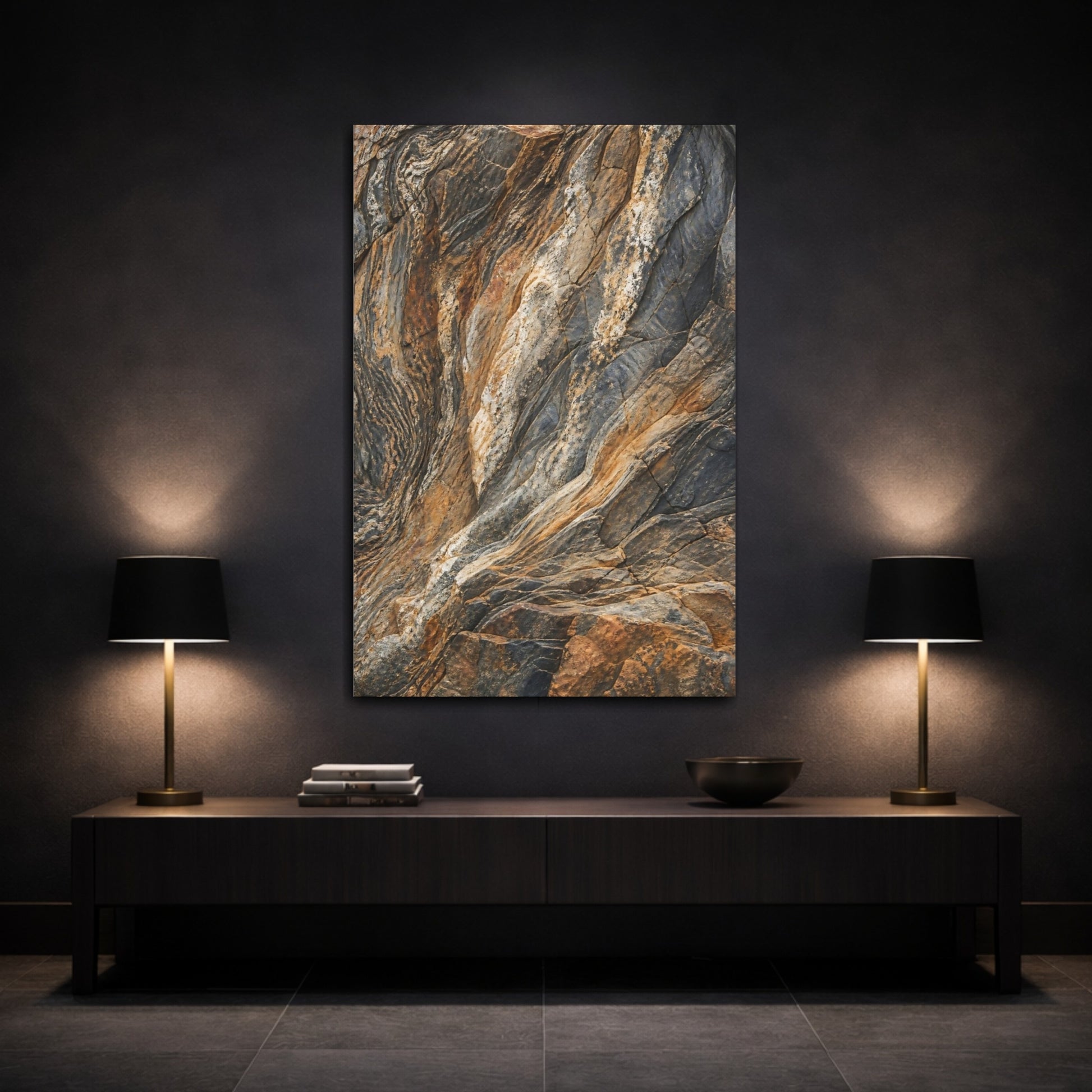 Mockup 3. Nature Rock Formation Brown Grey Texture shown as stretched canvas wall art