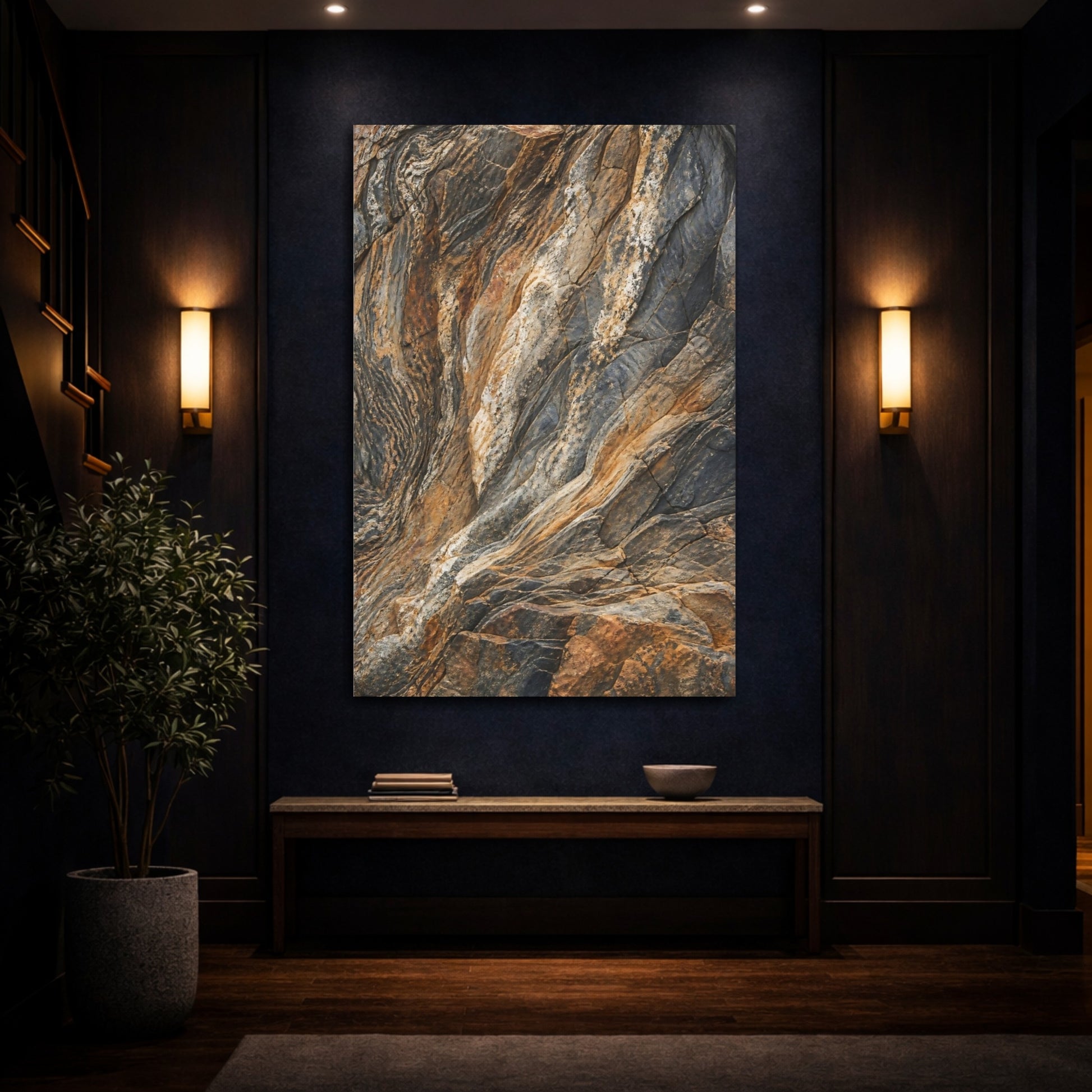 Mockup 4. Nature Rock Formation Brown Grey Texture shown as stretched canvas wall art