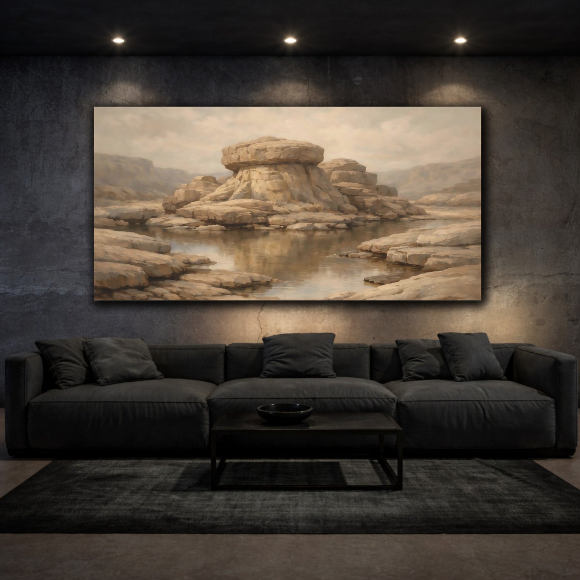 Mockup 2. Nature Rock Formation Earthy Tones shown as stretched canvas wall art