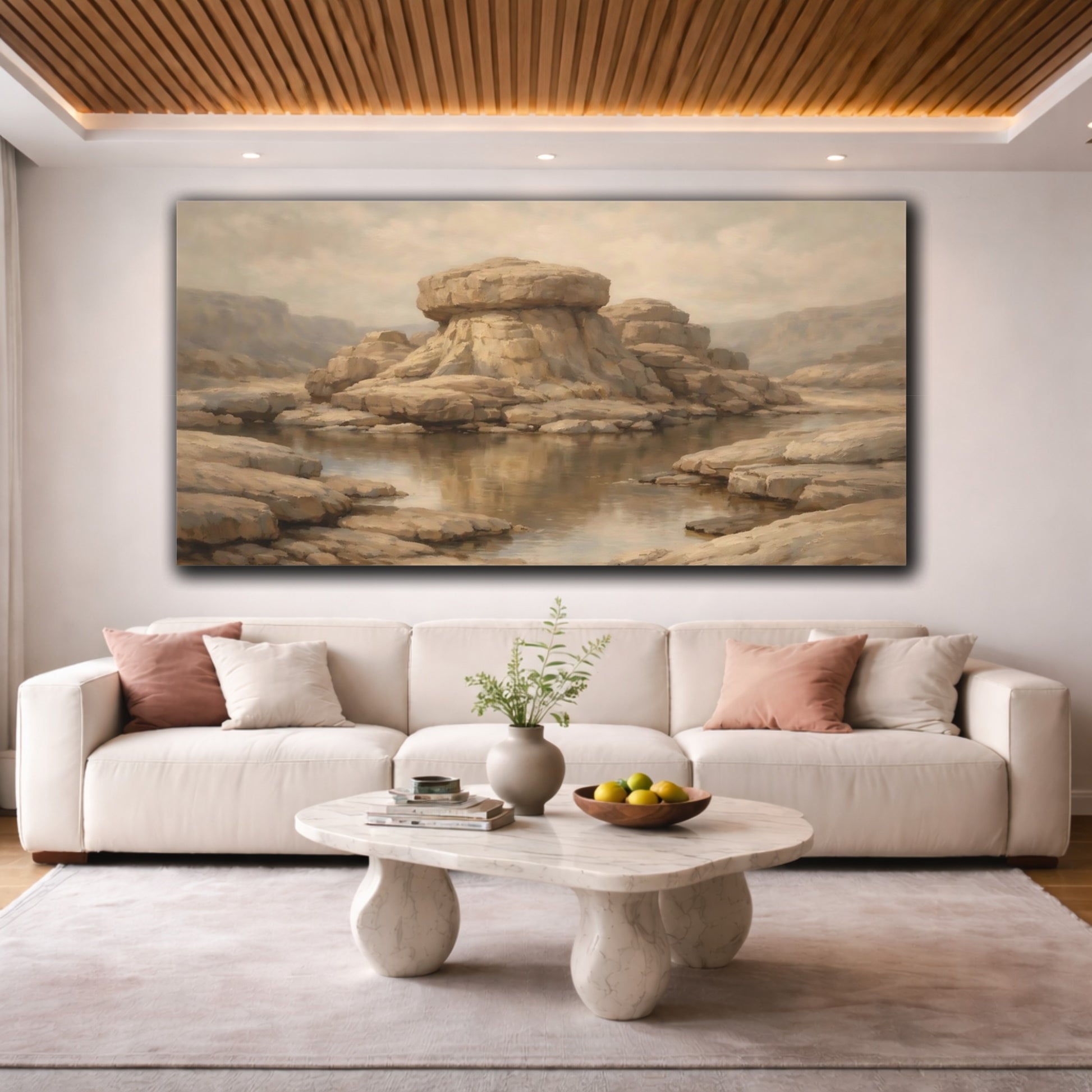Mockup 3. Nature Rock Formation Earthy Tones shown as stretched canvas wall art