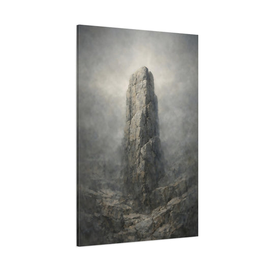 Main Mockup. Nature Rock Formation Misty Grey shown as stretched canvas wall art