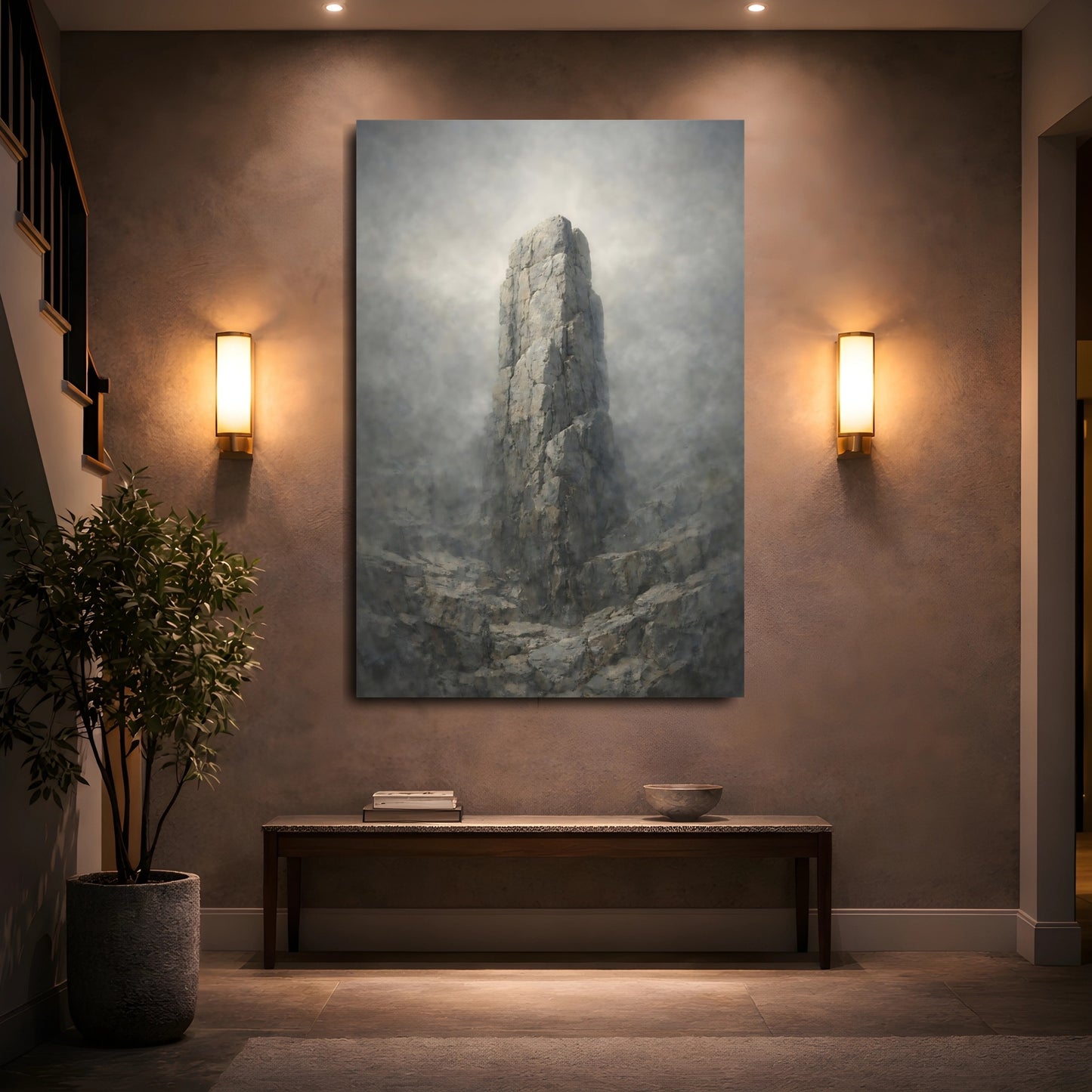 Mockup 4. Nature Rock Formation Misty Grey shown as stretched canvas wall art
