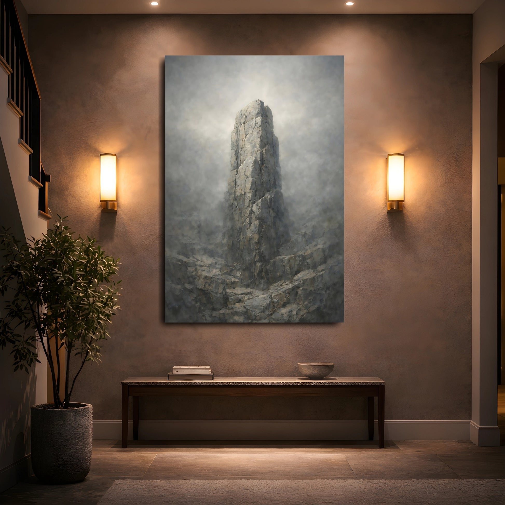 Mockup 4. Nature Rock Formation Misty Grey shown as stretched canvas wall art