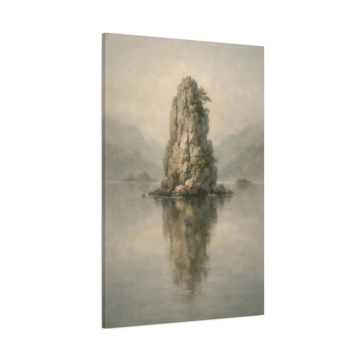 Main Mockup. Nature Rock Formation Misty Landscape shown as stretched canvas wall art