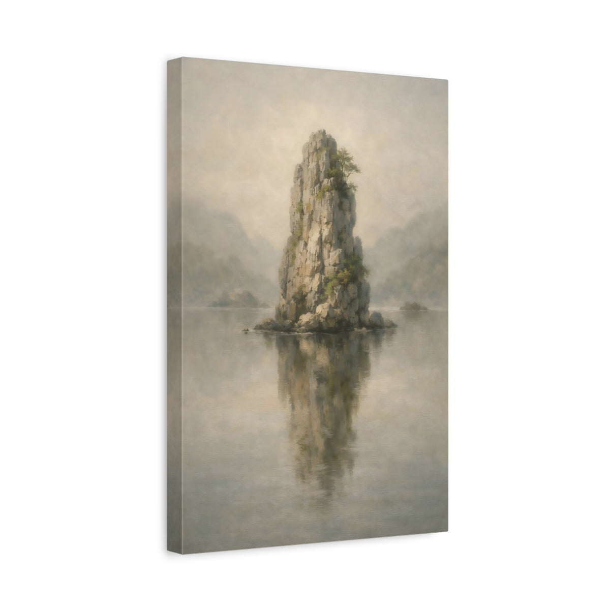 Side Mockup 4. Nature Rock Formation Misty Landscape shown as stretched canvas wall art