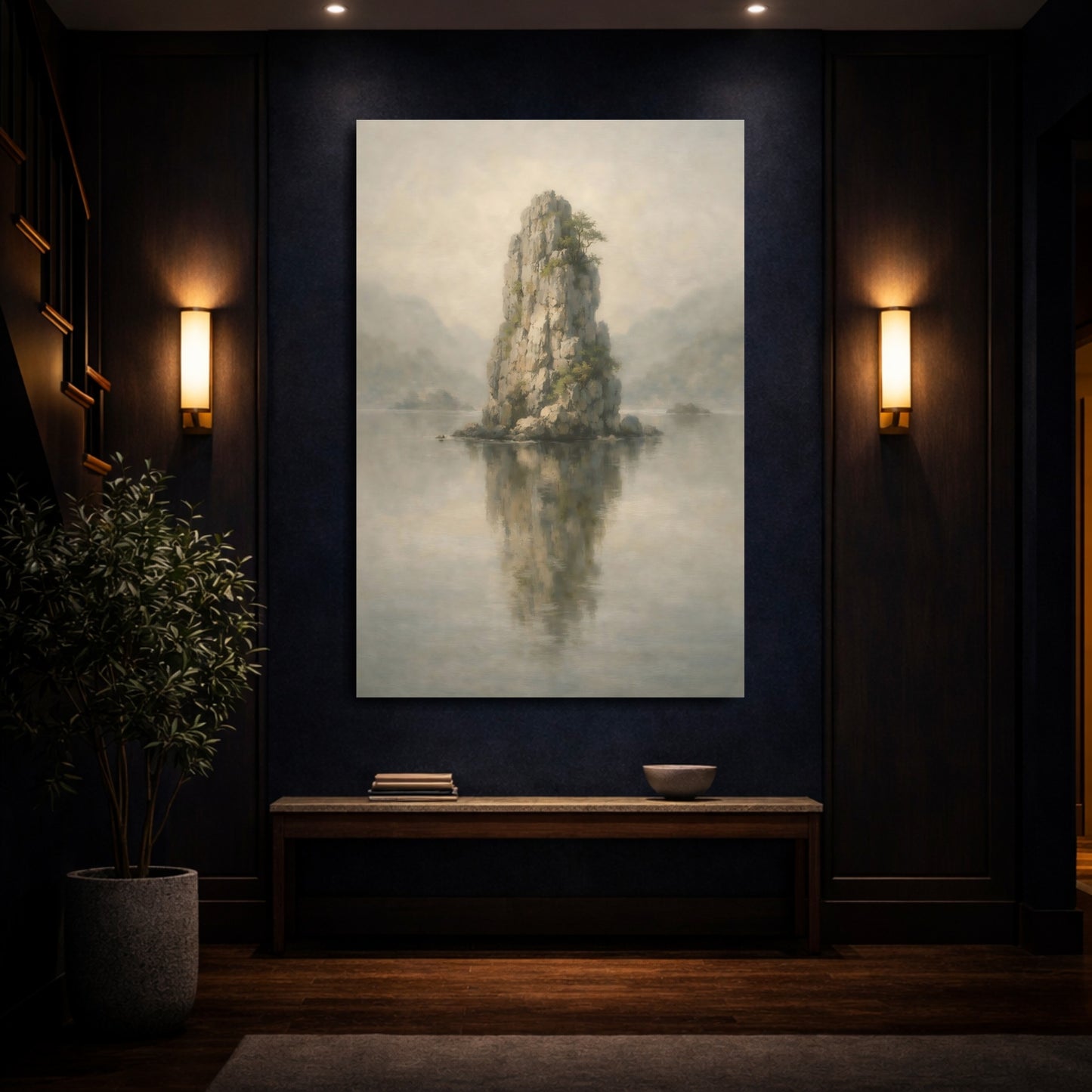 Mockup 3. Nature Rock Formation Misty Landscape shown as stretched canvas wall art