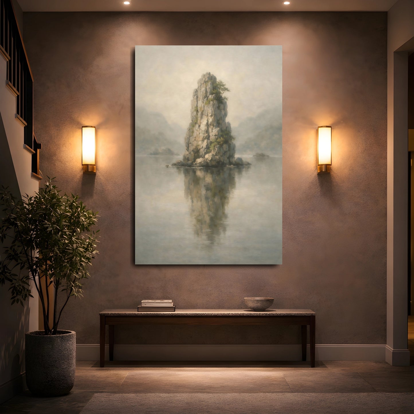 Mockup 4. Nature Rock Formation Misty Landscape shown as stretched canvas wall art